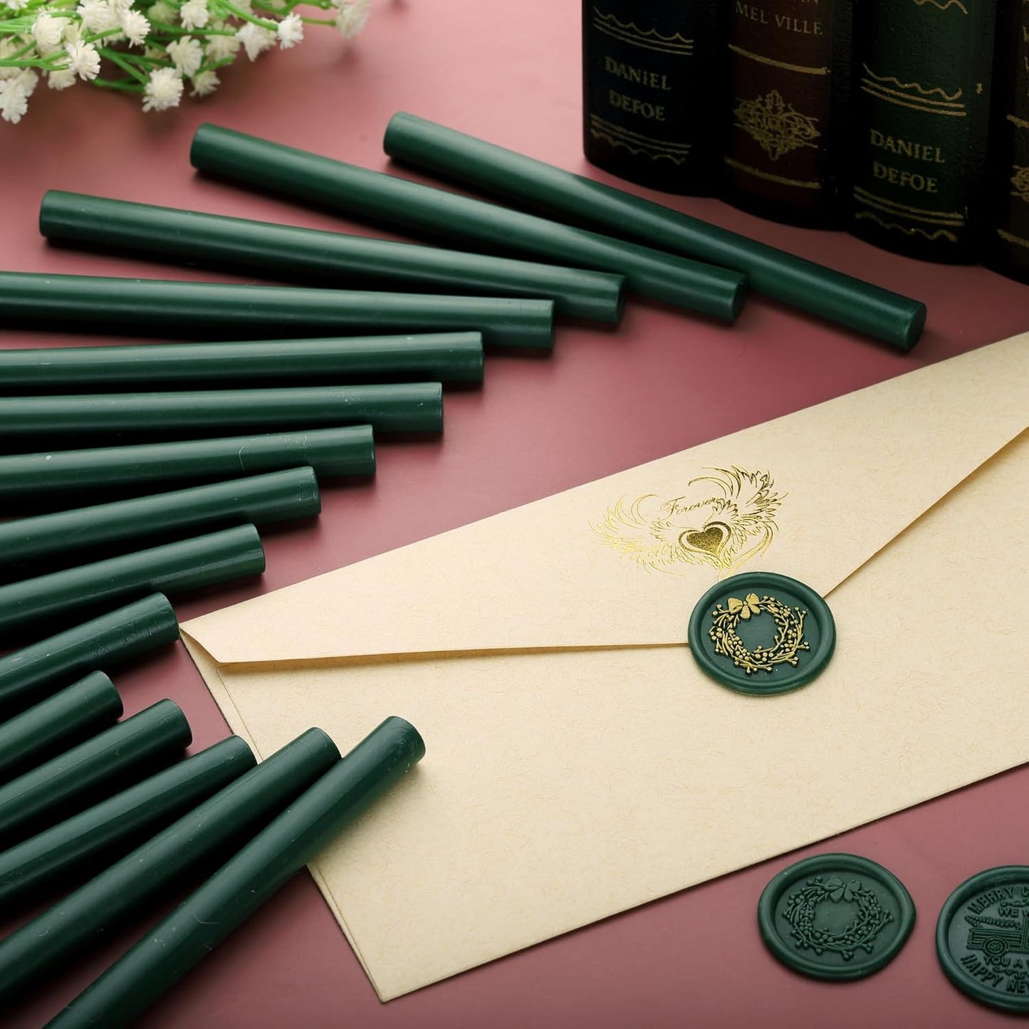 Yoption 15 Pieces Olive Green Glue Gun Sealing Wax Sticks for Wax Seal Stamp, Great for Wedding Invitations, Envelopes, Cards, Christmas Gift Ideas, Wine Packages (Olive Green)