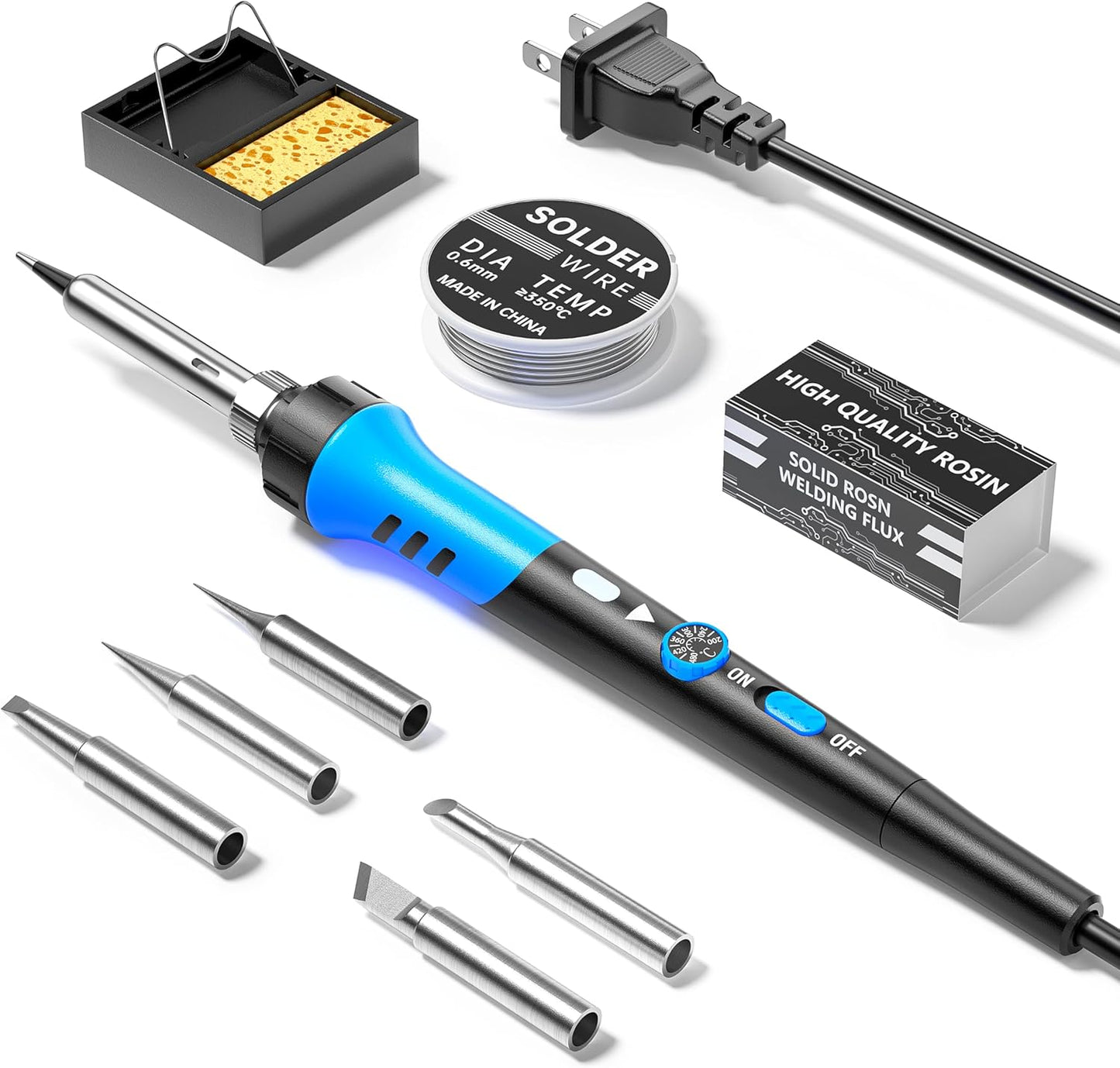 Soldering Iron Kit, 60W gun with Ceramic Heater, 9-in-1 solder kit tool, Adjustable Temperature 200 to 450℃, Iron Tips, wire, Solder Stand for Welding and Repairing