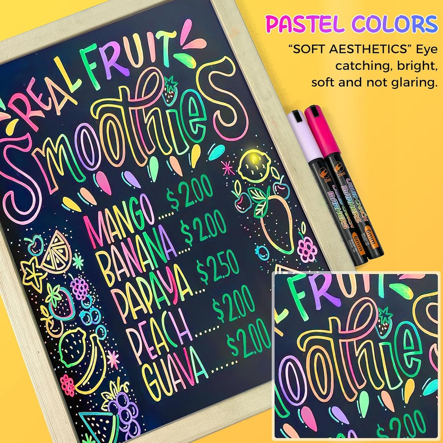 SFAIH 10 Pastel Liquid Chalk Markers [1s Wet Wipe] - No Residue, 6mm Chalkboard Markers for Blackboard, Calendar, Windows, Glass, Zero Dust, Non-Toxic, Chalk for Kids, School Teacher Must Haves
