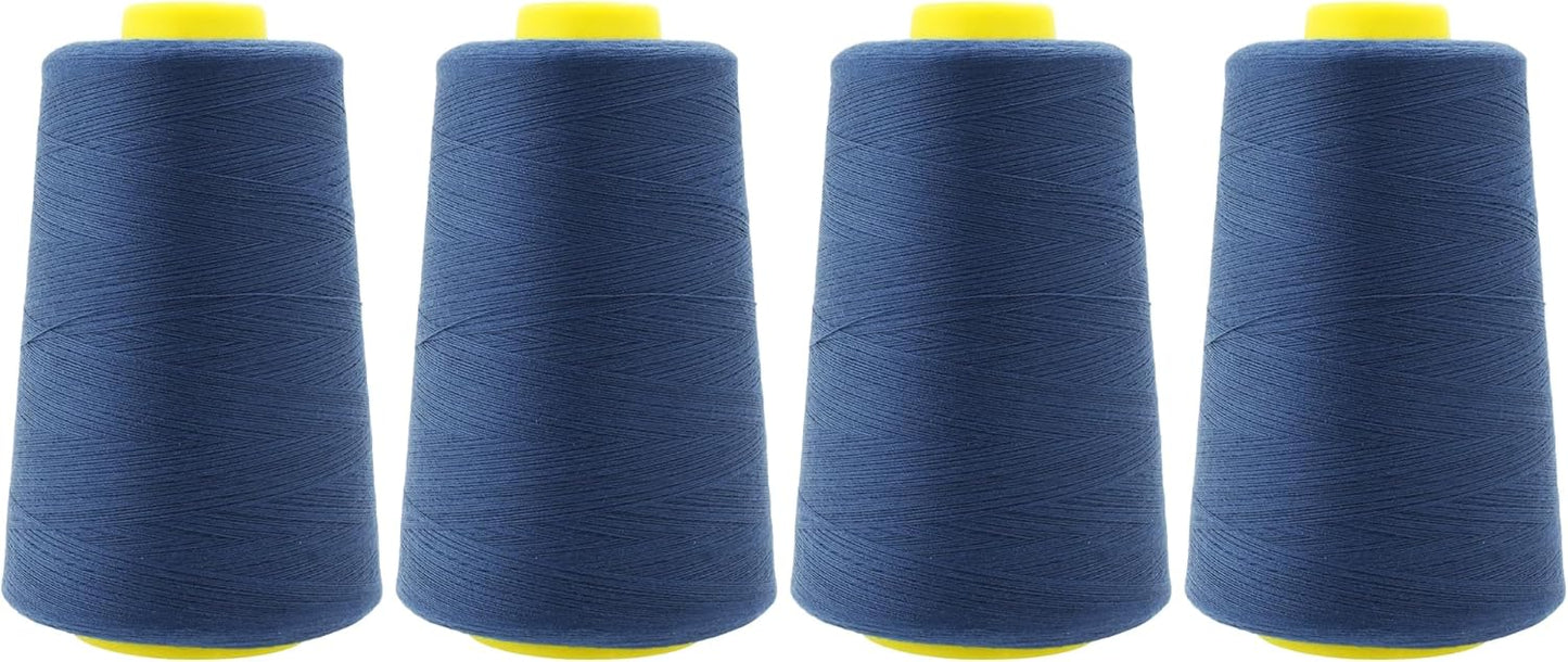Mandala Crafts 4 Pack of Serger Threads Cones Spools - 40S/2 24000 Yards Polyester Denim Threads for Sergers Machine and Overlock Quilting Sewing Machine