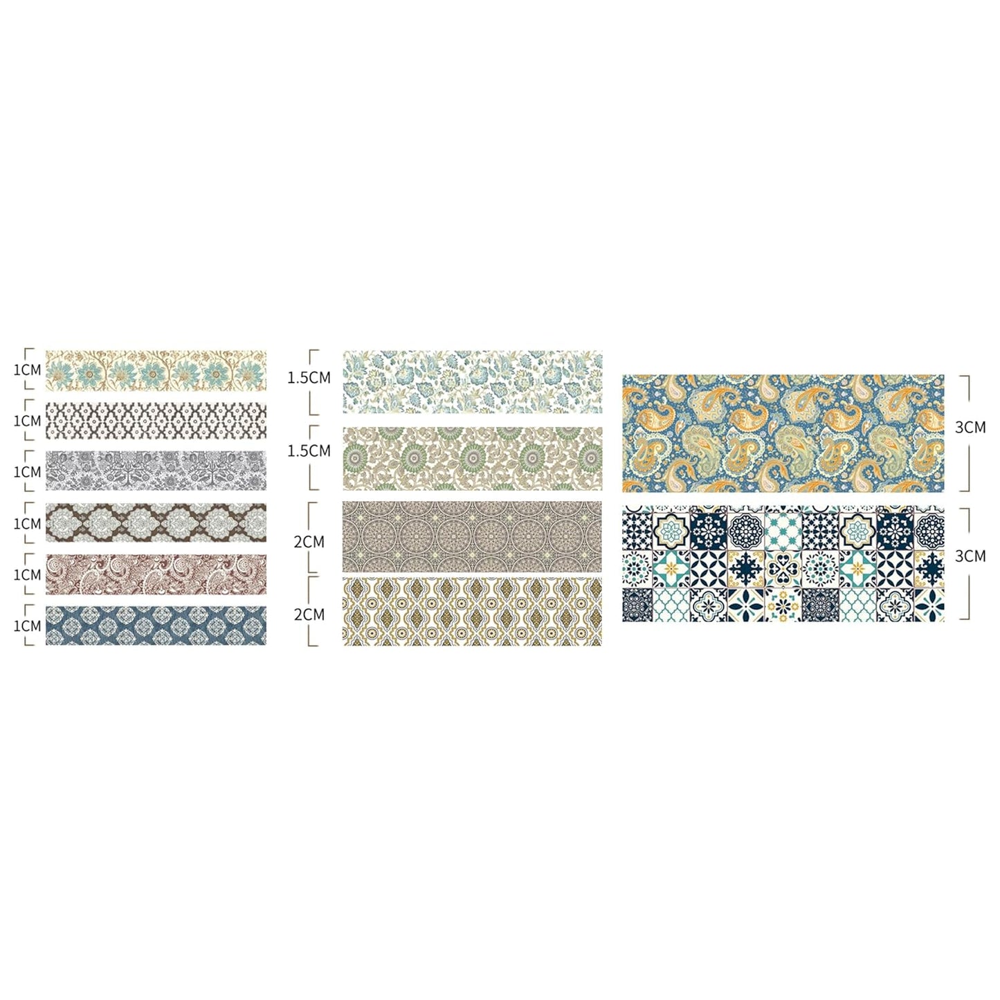 12 Rolls Exotic Charm Washi Tape Set Floral Arts Adhesive Tapes Geometric Garden Decorative Masking Tape Sets for Craft, Kids, Scrapbook, DIY, Gift Wrapping (Amber Tranquility)