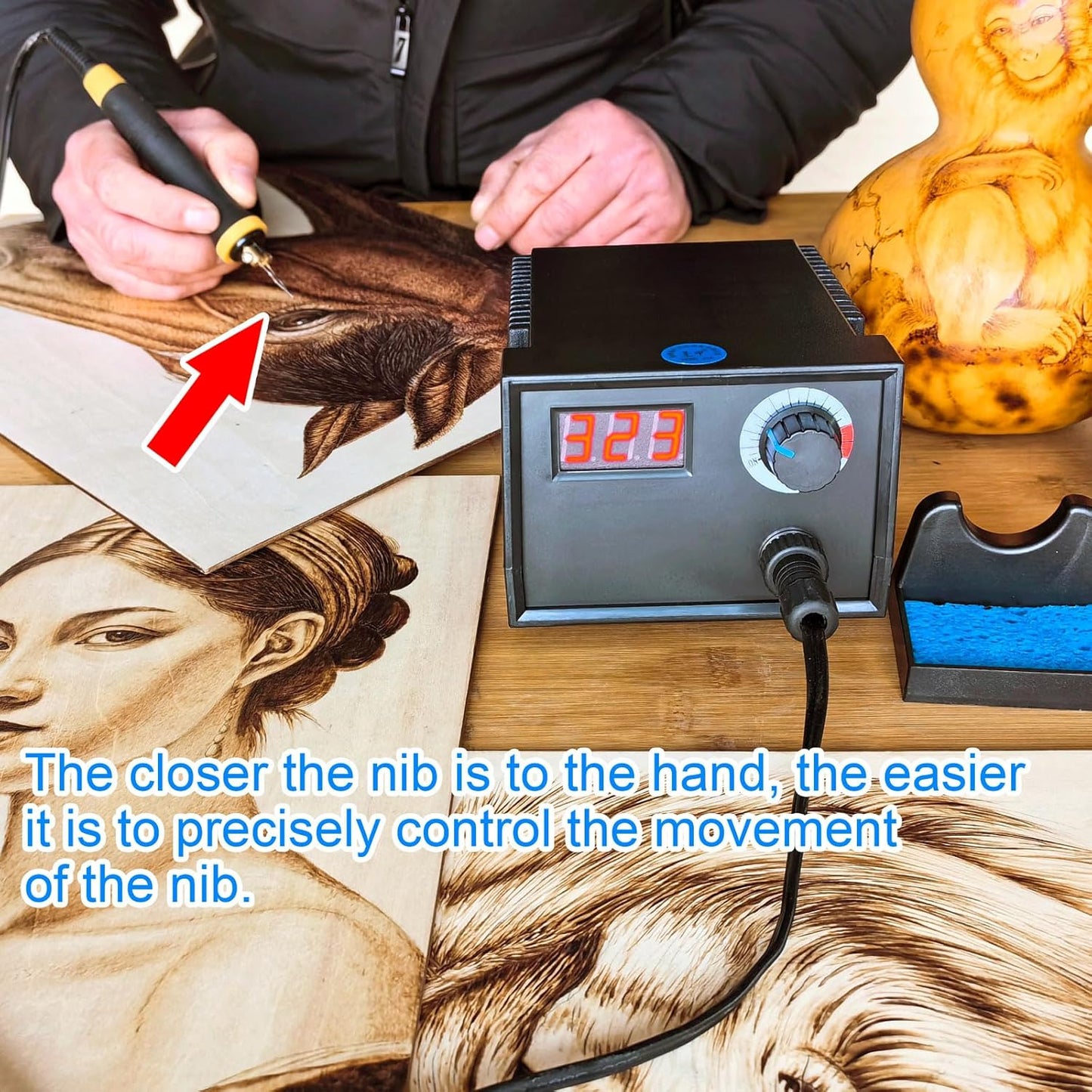 FIRElood Wood Burning Tool,Wood Burning kit Pen 25~750℃,Professional Wood Burning kit,with Digital Thermometer Temperature Adjustable Temperature,1 Wood Burning pens, 30 Wood Burning Pen Tips