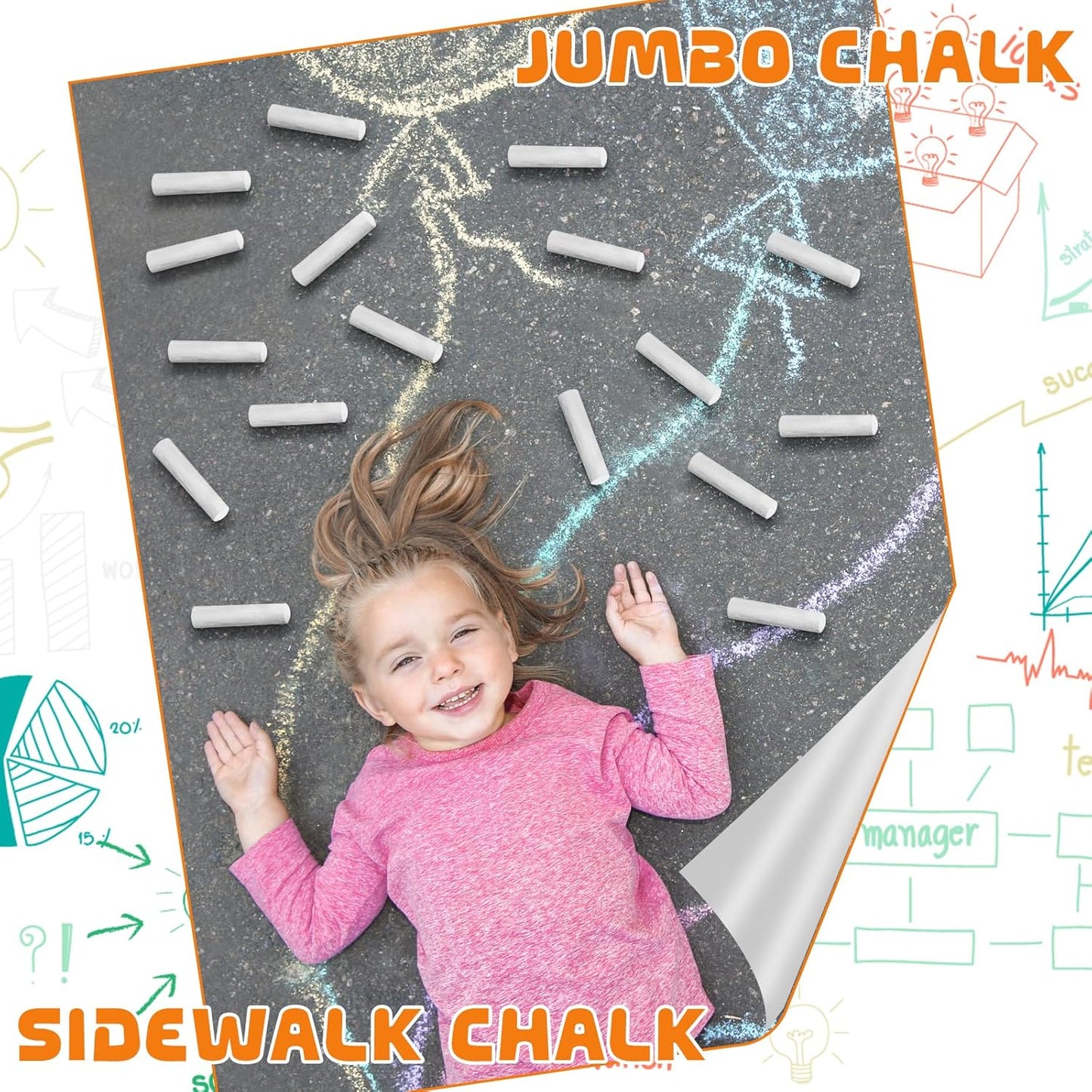 20 Pcs Sidewalk Chalks for Kids Non Toxic Jumbo Chalk for Party Gift Outdoor Art Classroom Play Painting (White)