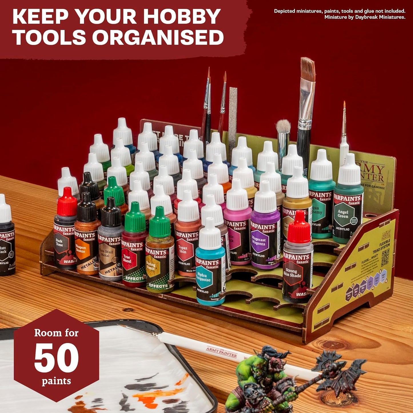 The Army Painter, Paint Station, Storage for 50 Warpaints Fanatic, Speedpaint & Warpaints Air Acrylic Paints, incl. Storage for Brushes and 100 sheets - Rack for Miniature Painting