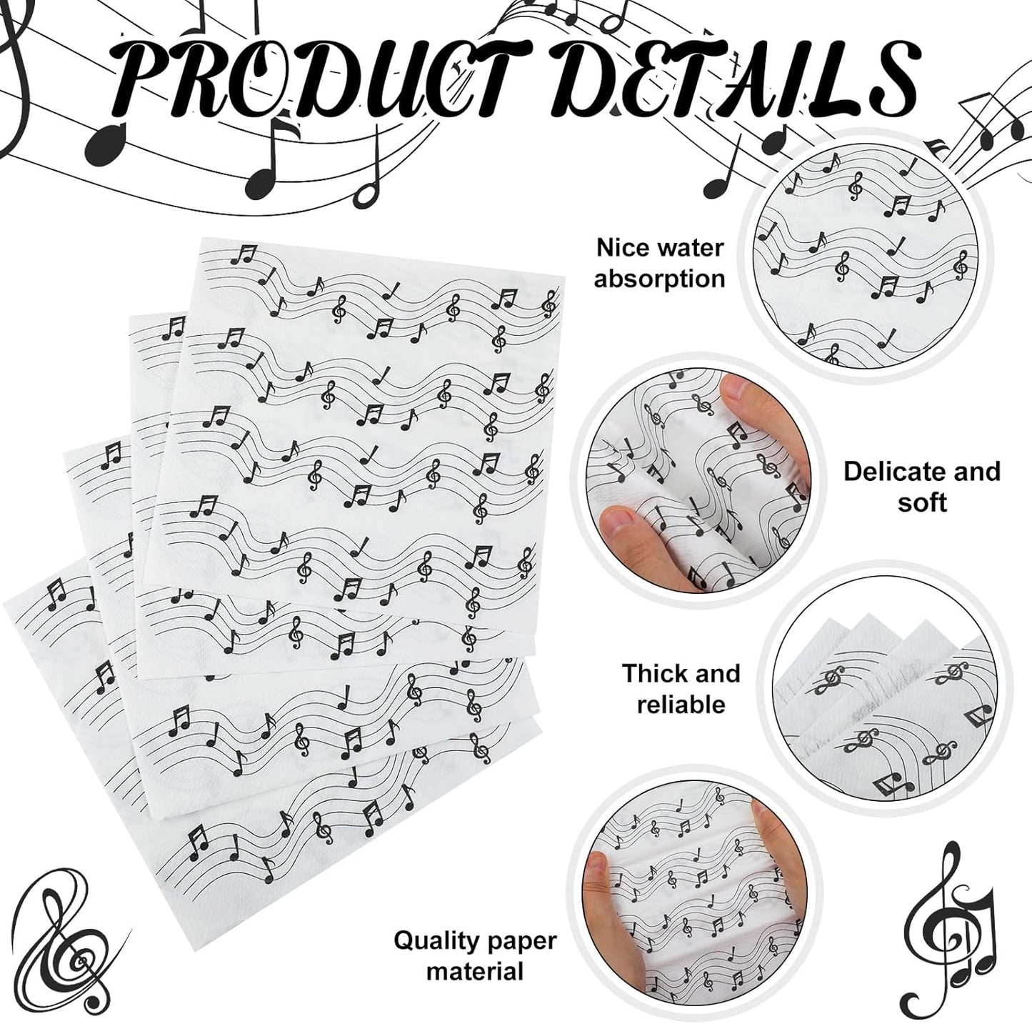 60 Pcs Music Note Cocktail Paper Napkins 6.5 x 6.5 Inches Disposable Paper Napkins Dessert Beverage Tissue for Decoupage Luncheon Tissue for Theme Party Wedding Birthday Party