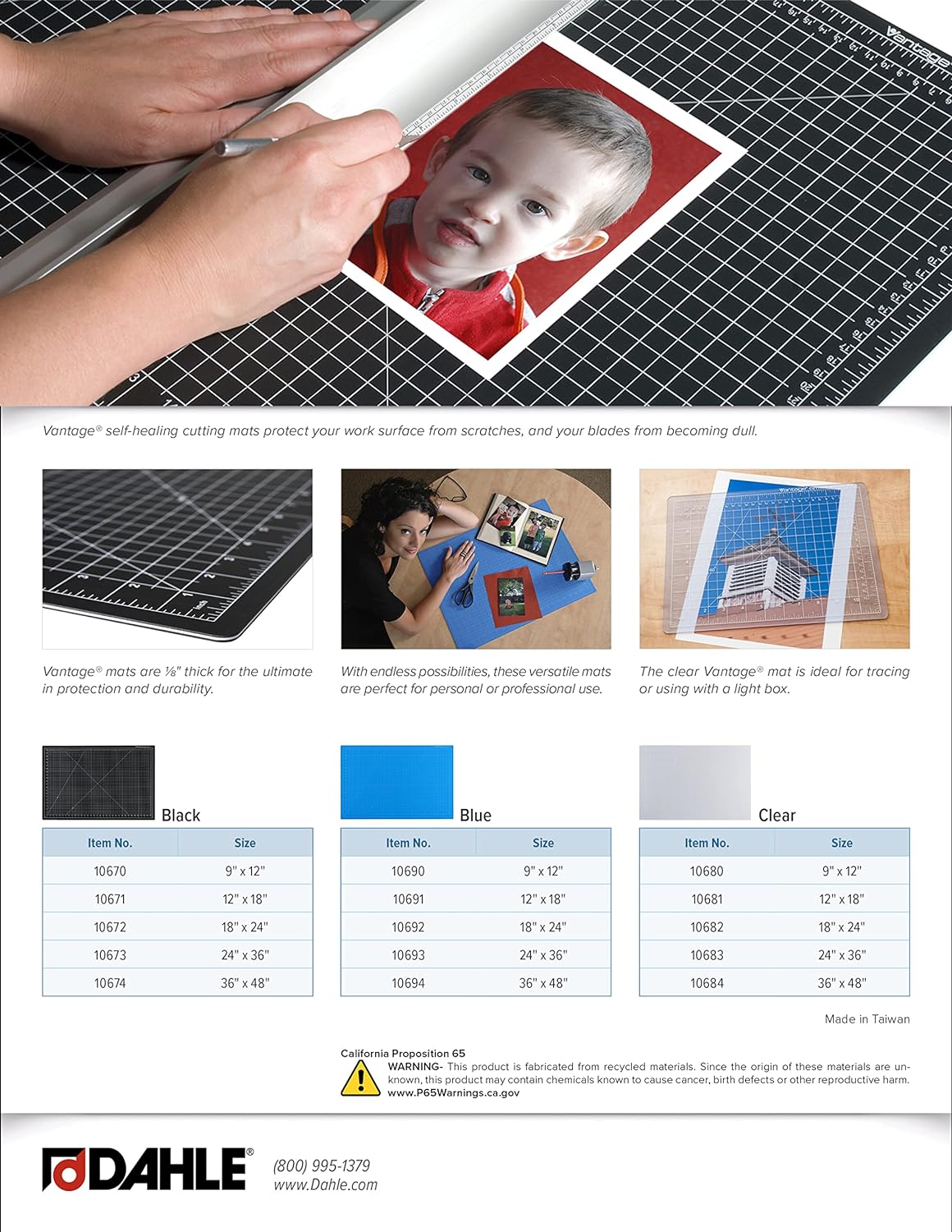 Dahle Vantage 10681 See-Through Premium Self-Healing Cutting Mat, 12"x18", 1/2" Grid, 5 Layers for Max Healing, Perfect for Crafts & Sewing, Clear