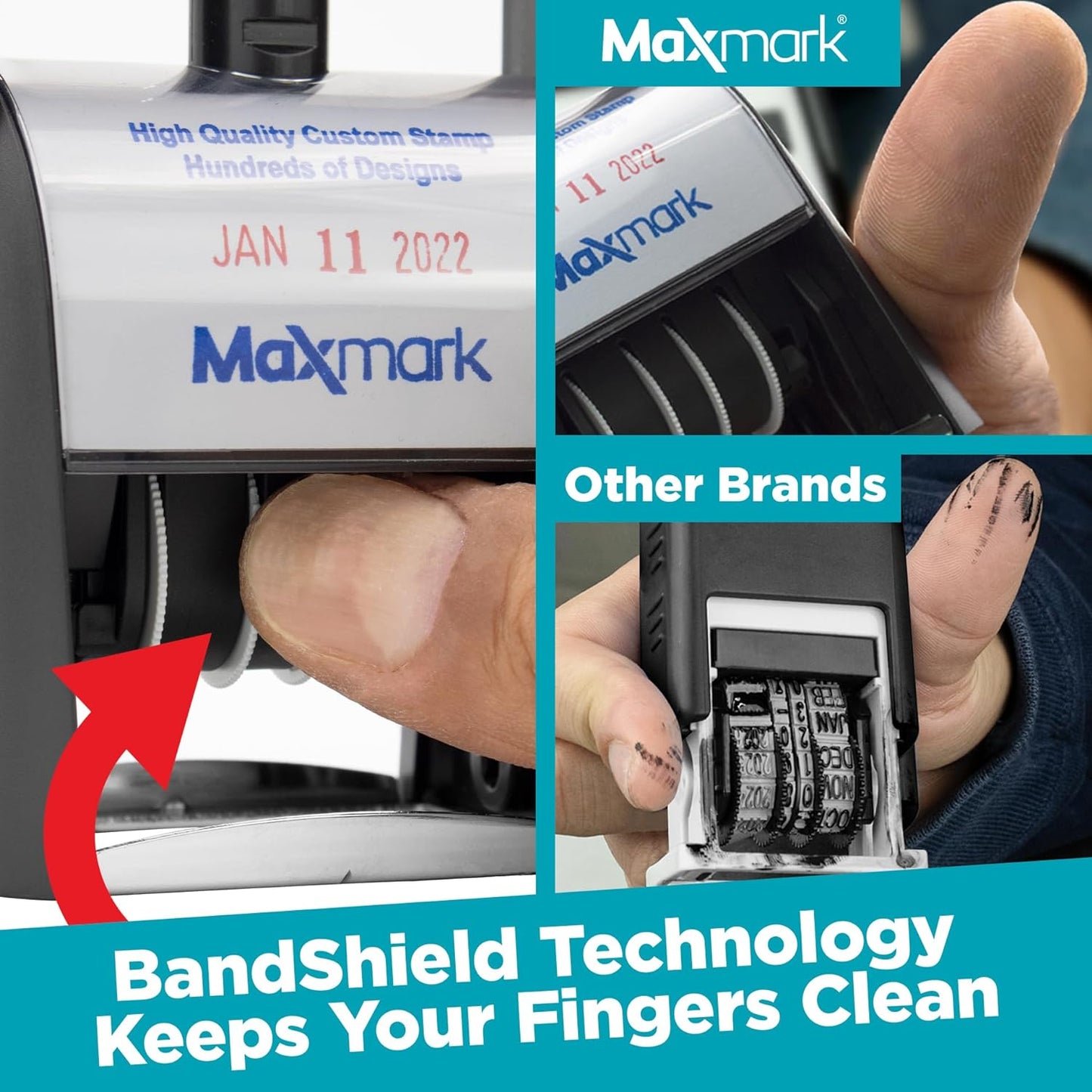 MaxMark Heavy Duty Self Inking Date Stamp with Phrase Posted - 2 Color Blue/Red Ink