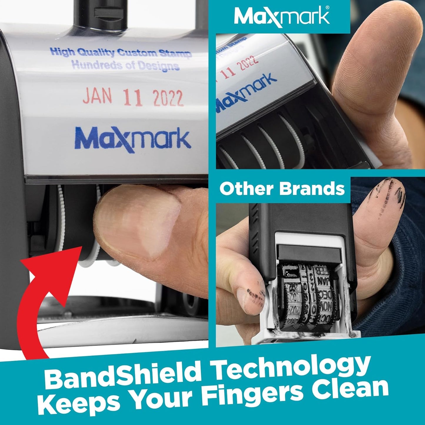 MaxMark Heavy Duty Self Inking Date Stamp with Phrase Shipped - 2 Color Blue/Red Ink