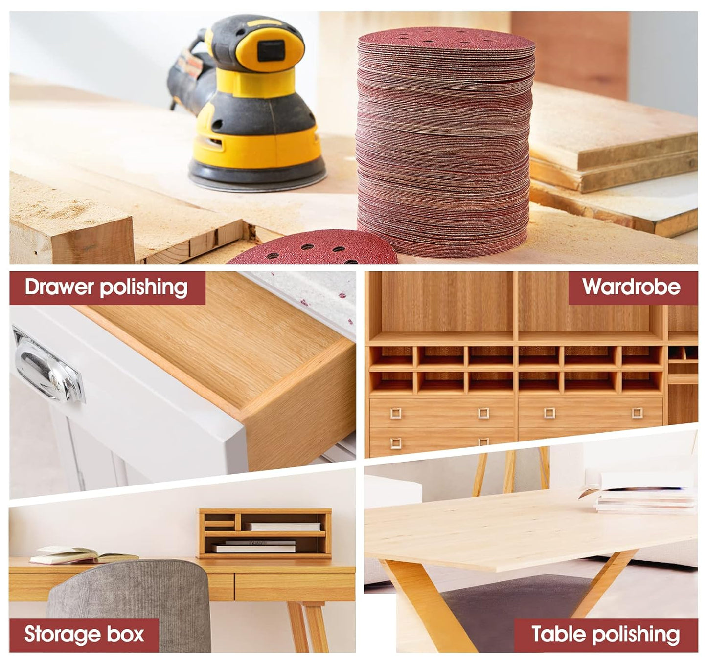 S SATC 150PCS 5 Inch 8 Holes Dustless Hook and Loop Sanding Discs, 240 Grit Sandpaper for Random Orbital Sander
