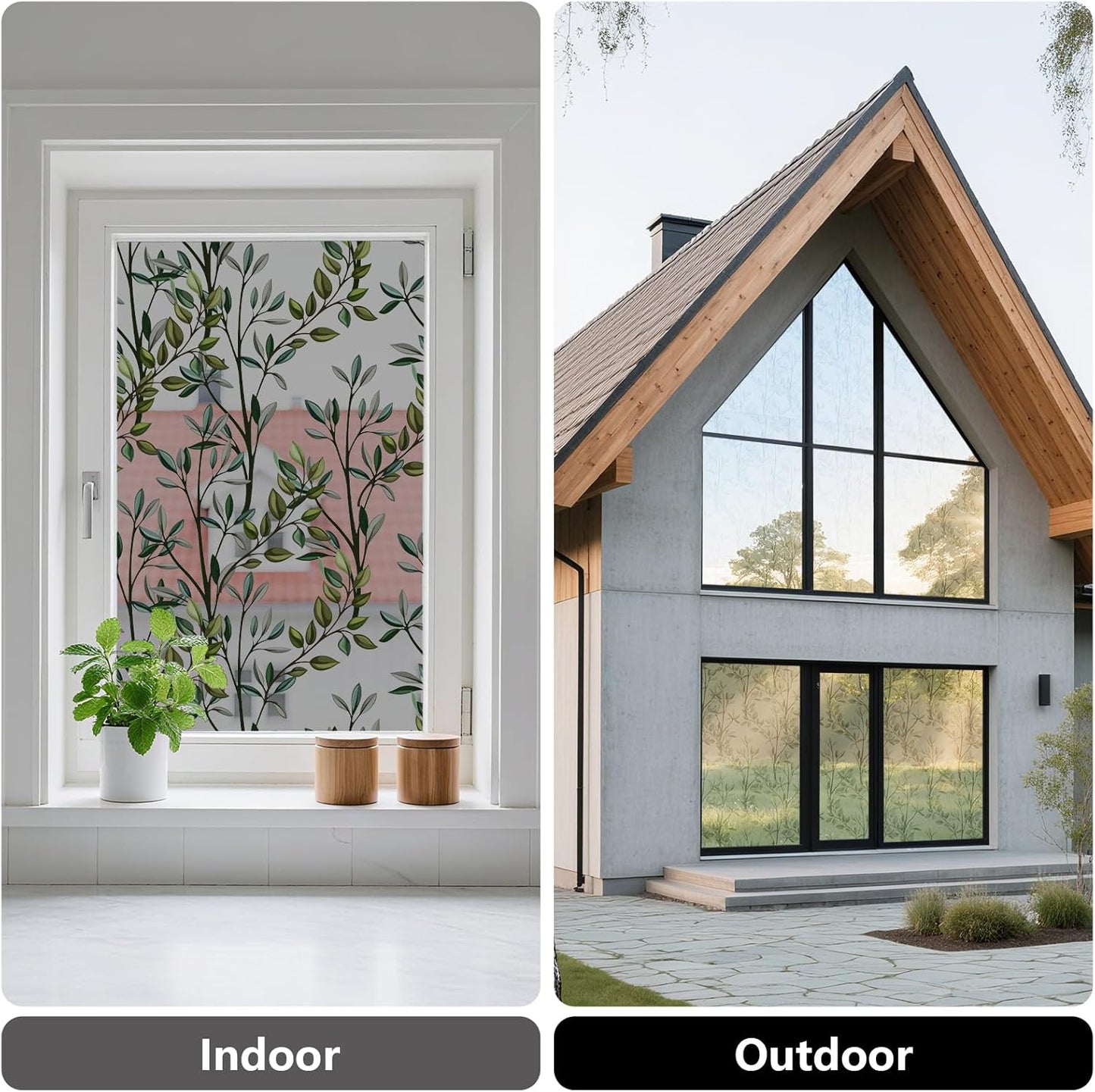 NINETREX One Way Window Privacy Film, Daytime Privacy Static Cling Sun Blocking Anti UV Reflective Window Tint for Home and Office 23.6 x 157.4 inches, Black Silver Leaf