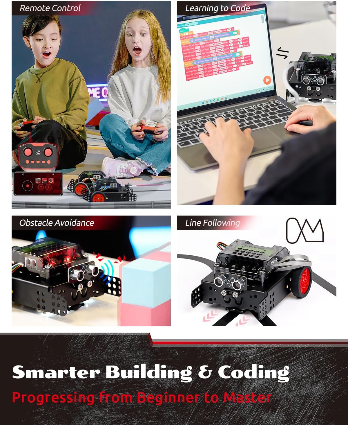 WhalesBot Rocky Smart Robot Car Coding & Remote Control Kit for Kids 8-16, STEM, Modular/Scratch/Python/C Programming, Educational Engineering Science Toy Set