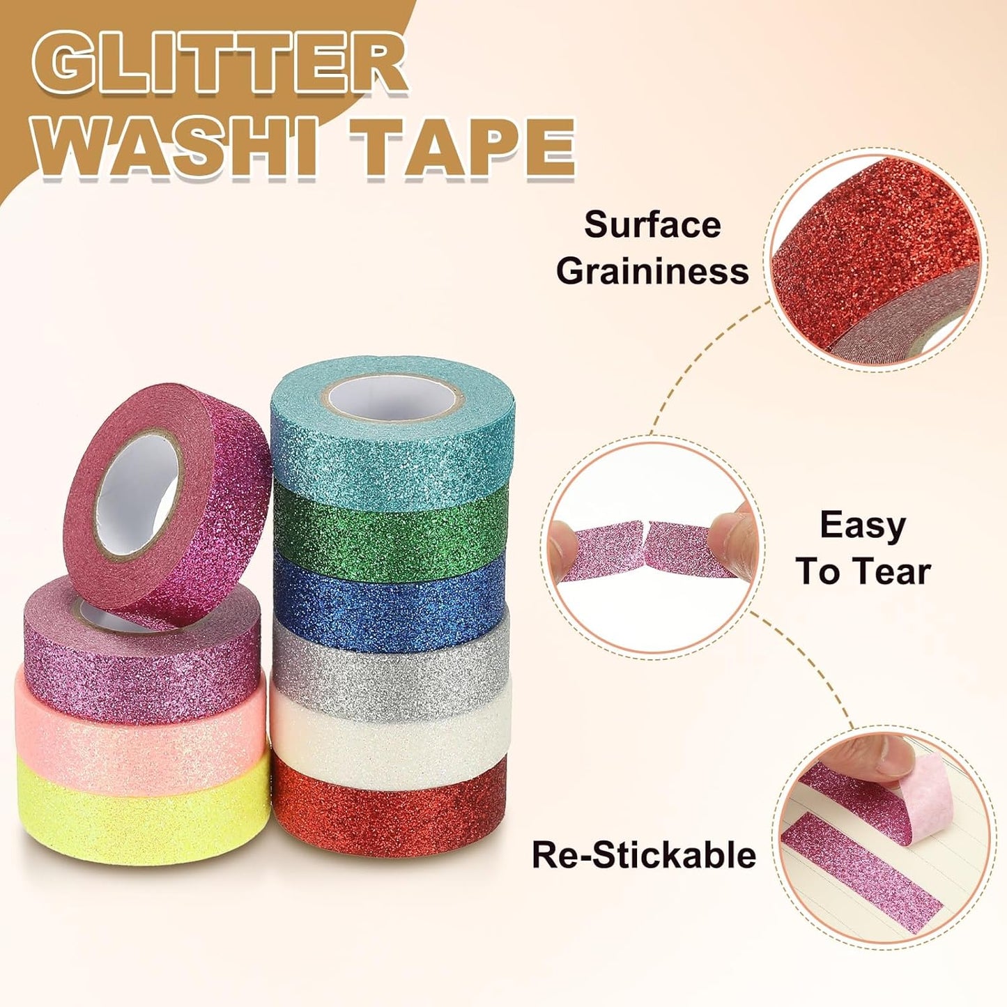 PATIKIL 1 Roll Glitter Paper Washi Tape, 15mm Washi Self-Adhesive Decorative Tape for Crafts DIY Gift Packaging Art Scrapbook Decor, Red