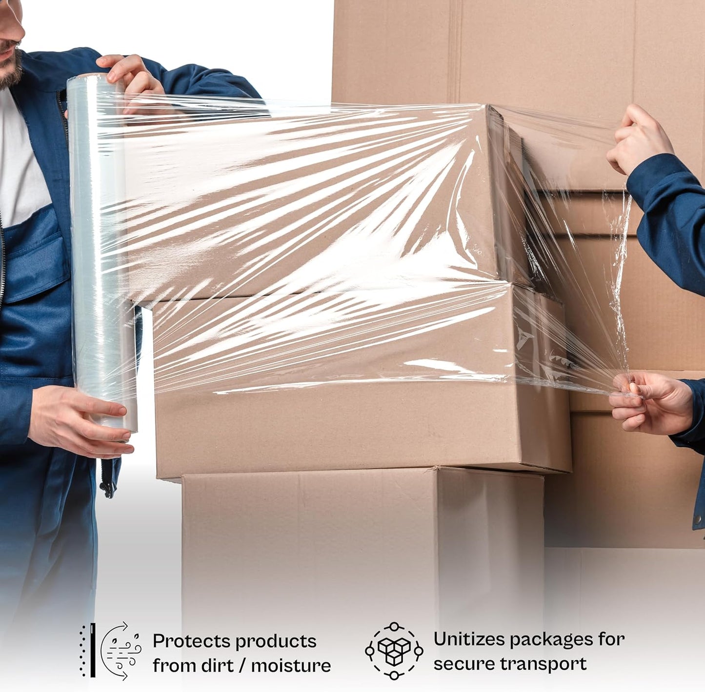 PSBM Stretch Wrap, 4 Pack, 18 Inch x 2000 Feet, 60 Gauge, Clear Plastic Cling, Cast Hand Stretch Film Rolls for Packaging Moving Packing Pallets
