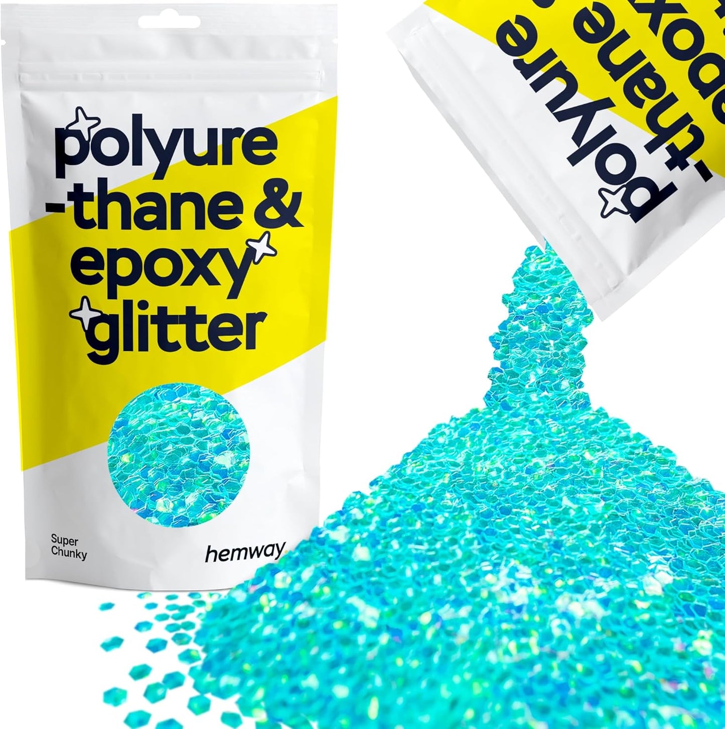 Hemway Polyurethane & Epoxy Resin Glitter 100g / 3.5oz Metallic Crystal Flake Additive for Flooring Jewelry Tumblers Glass Pigment - Super Chunky (1/8" 0.125" 3mm) - Fluorescent Blue