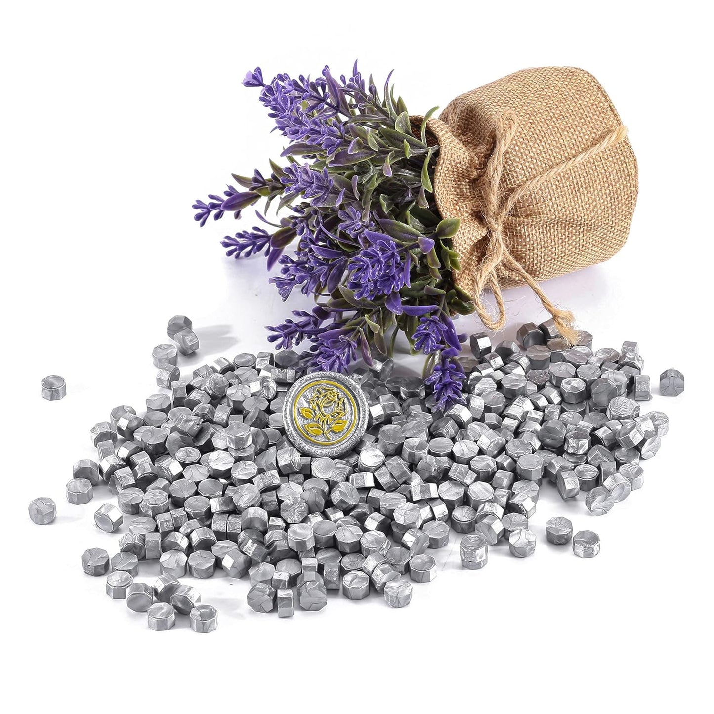 Yoption 360 Pcs Silver Octagon Sealing Wax Beads for Wax Seal Stamp with 4 Candles and 1pcs Melting Spoon