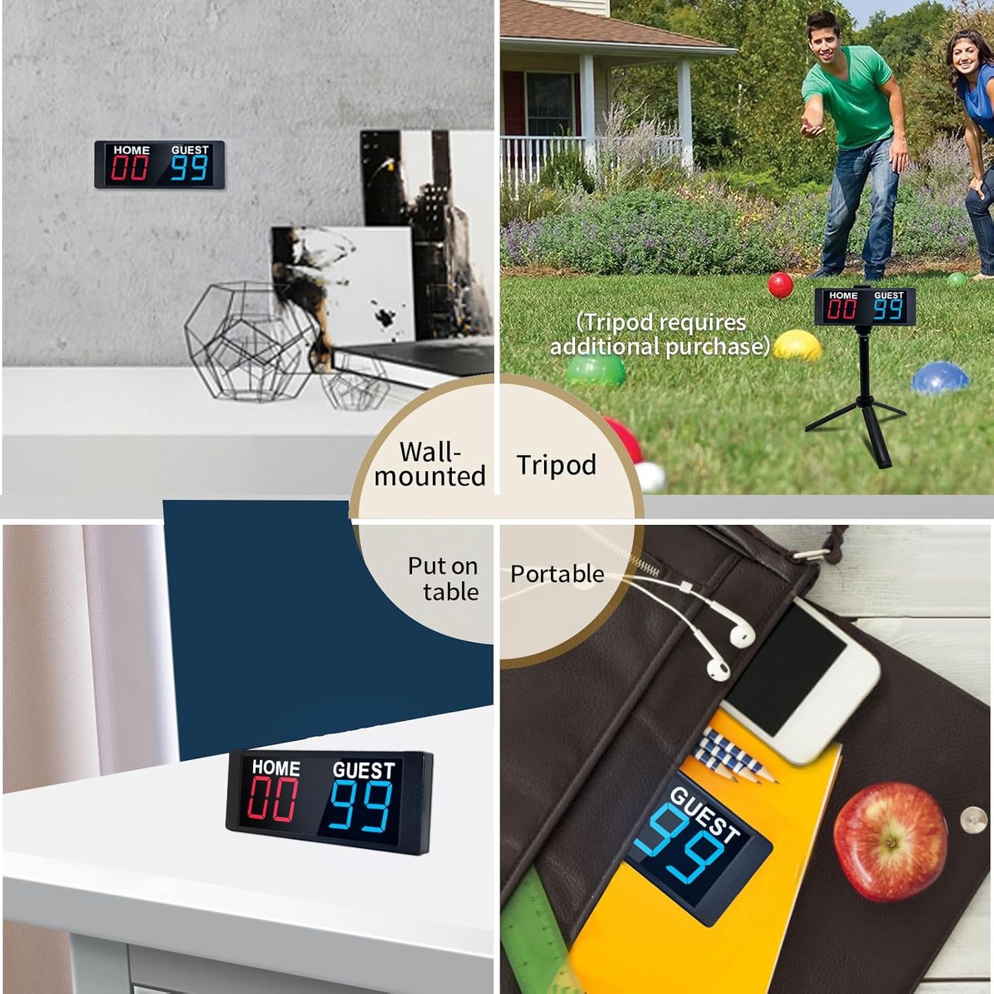 YZ Magnetic Battery Powered Cornhole Scoreboard,Portable Digital Scoreboard with Remote,Ping Pong Score Keeper with Buzzer,LED Electronic Scoreboard for Basketball/Baseball/Volleyball/Billiard Games