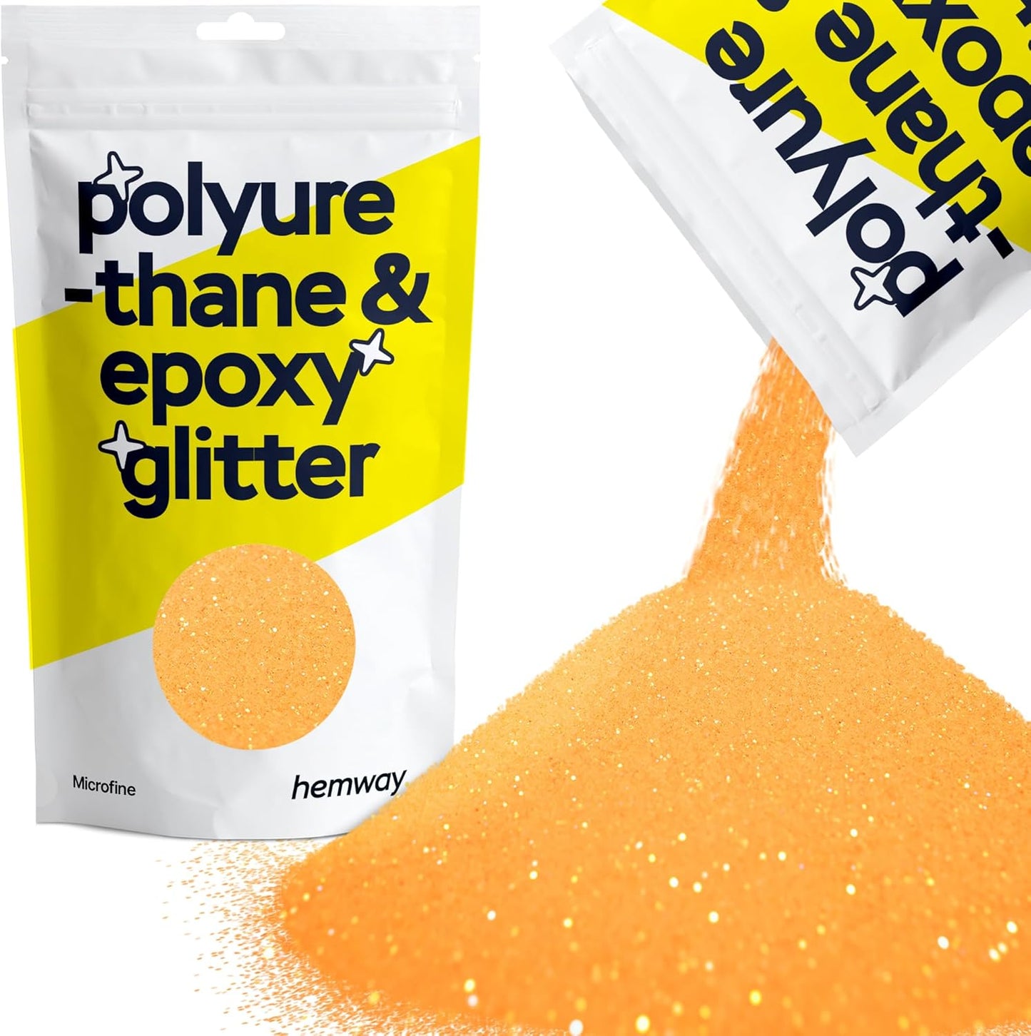 Hemway Polyurethane & Epoxy Resin Glitter 100g / 3.5oz Metallic Crystal Flake Additive for Flooring Jewelry Tumblers Glass Pigment - Microfine (1/256" 0.004" 0.1mm) - Fluorescent Orange