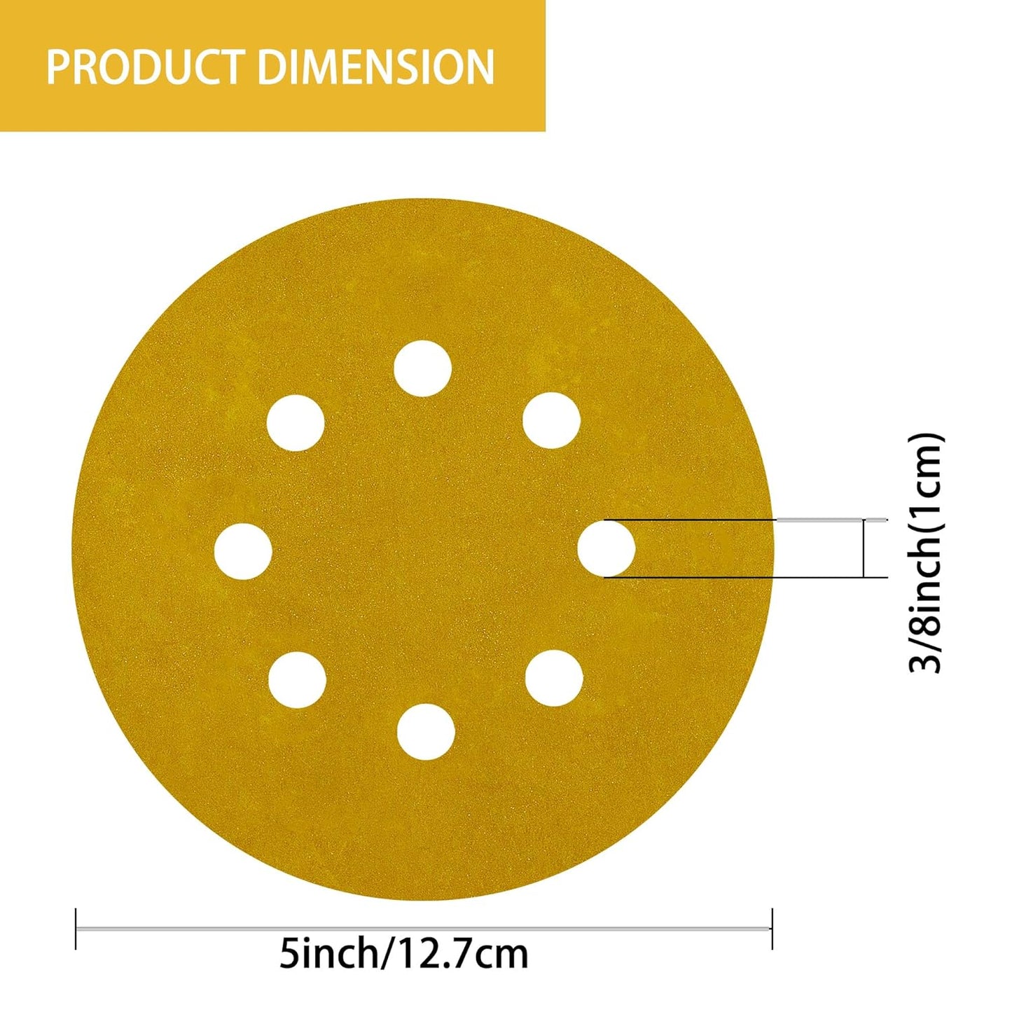 150PCS 800 Grit Gold Sanding Discs, 5-Inch 8-Hole Sandpaper for Random Orbital Sander, for Automotive or Woodworking