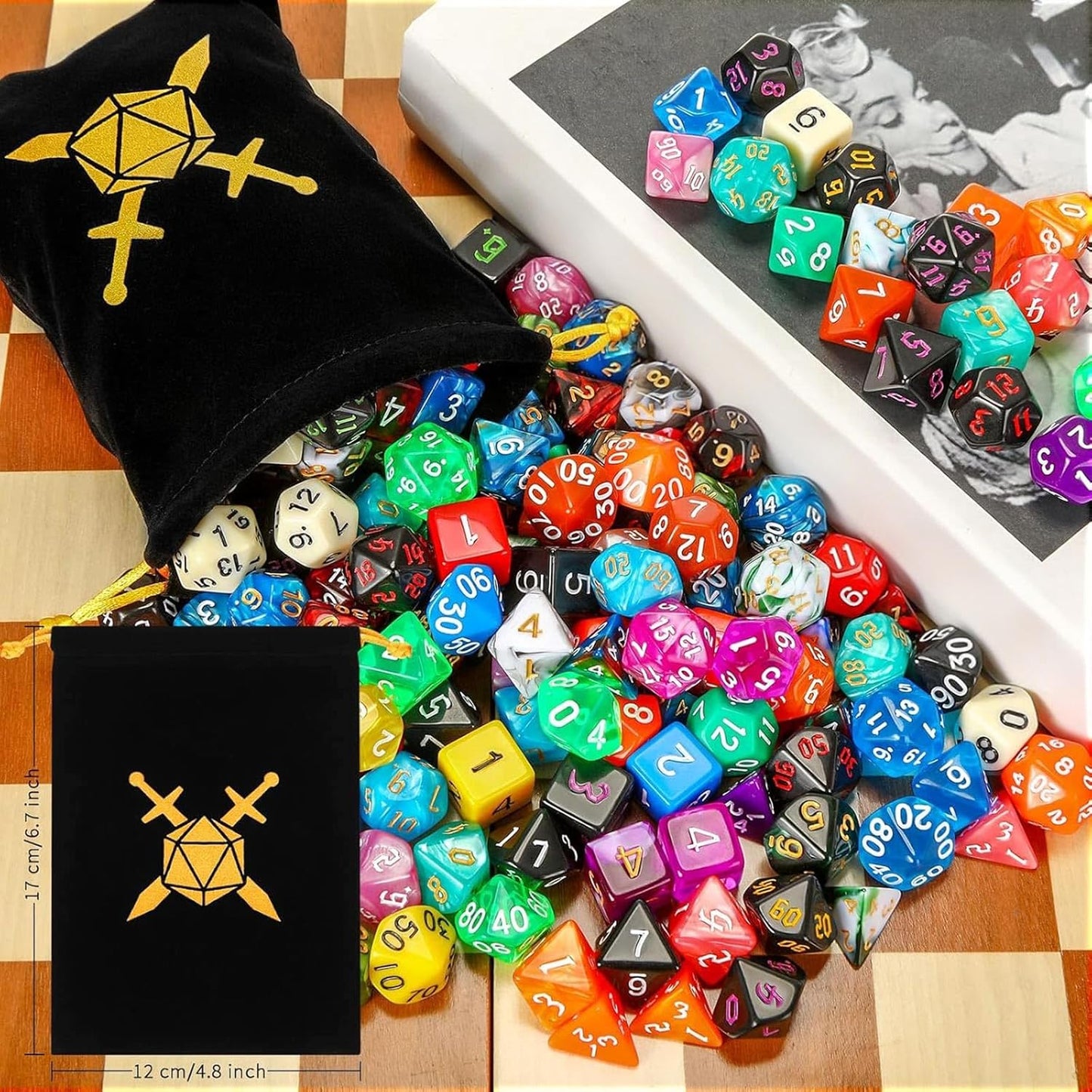Yilloog Compatible with Dice Sets Bulk Polyhedral Dice with Drawstring Bag Multi Role Playing Table Game D4 D6 D8 D10 D% D12 D20 (418 Pcs,Assorted Style)