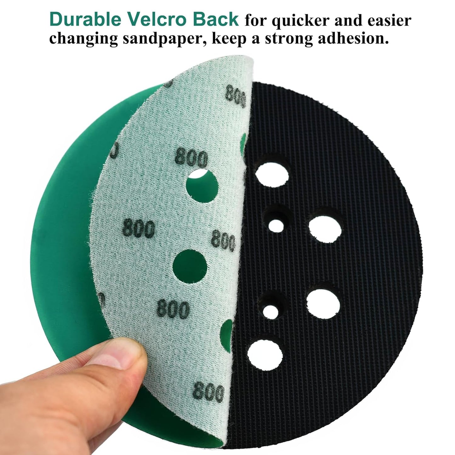 5-Inch 8-Hole Wet Dry Sanding Discs 800 Grit, Polyester Film Backed Heavy-Duty Hook and Loop Sandpaper for Random Orbital Sander, 50-Pack