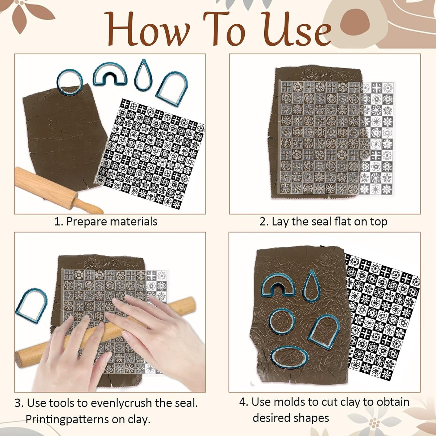 CHGCRAFT Lattice Pattern Polymer Clay Texture Sheets Geometric Flowers Silicone Texture Stamp Clay Texture Mat Modeling Pattern Pad Sheets for Jewelry and Earrings Tools, 5.5x5.5 inch