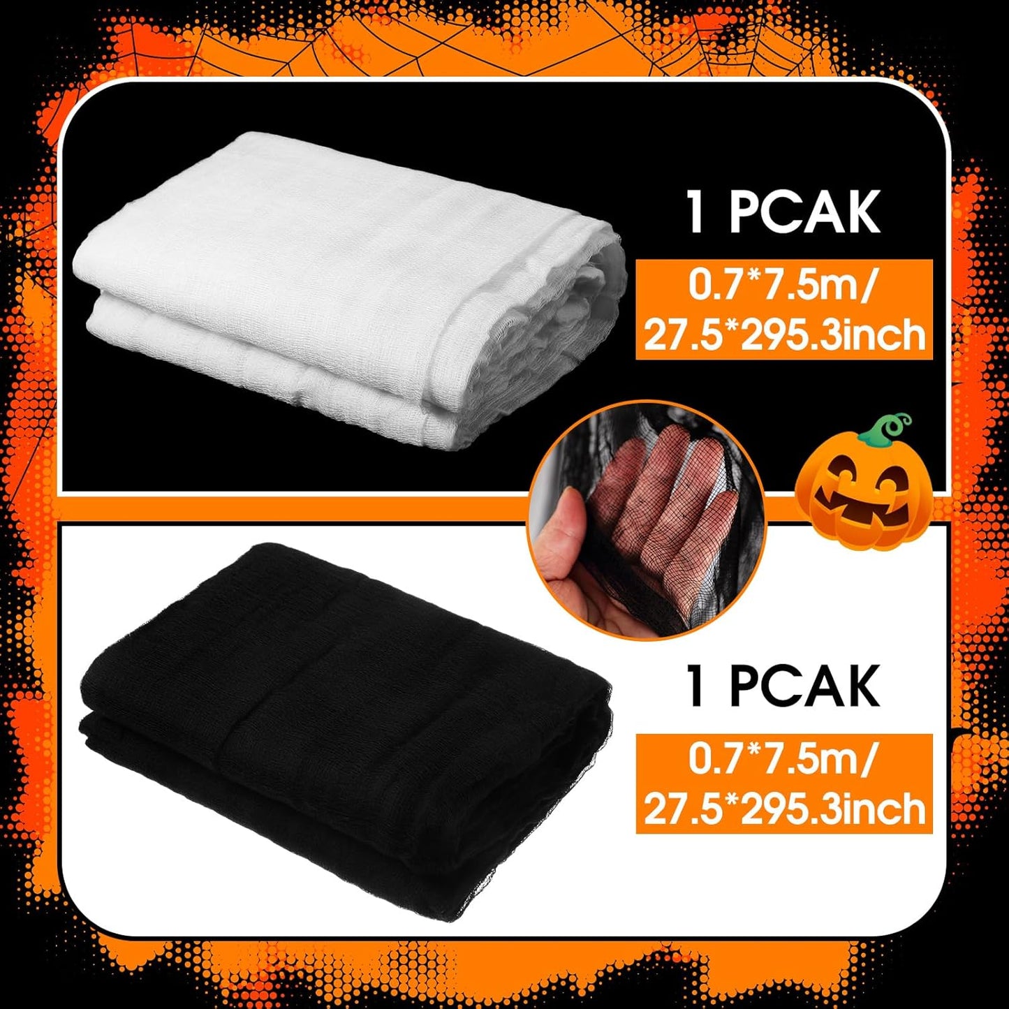 Boao Halloween Cheese cloth 27.56 x 295.28 Inch White Black Cheesecloth Roll for Crafts Large Cotton Muslin Gauze Fabric for Halloween Outdoor & Indoor Spooky Decoration