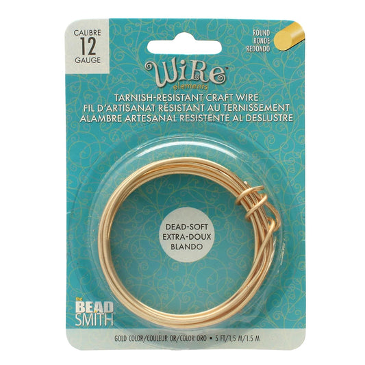 The Beadsmith Wire Elements Craft Wire – Tarnish Resistant, Soft Temper, Round, Gold Color – 2.0mm, 12 Gauge, 5 Foot Spool – Jewelry Making, Wire Wrapping, Floral, & Other DIY Crafts