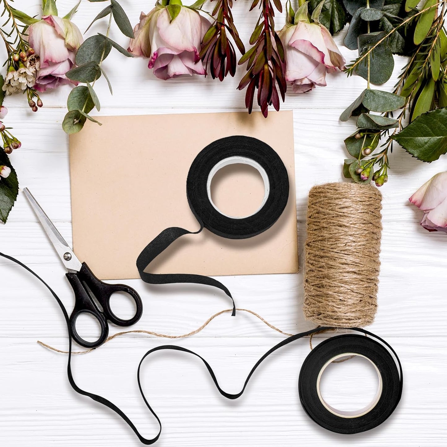 Max Shape 12 Rolls 1/2 Inch 30 Yard Floral Tapes for Bouquet Stem Wrapping, Green Floral Tape for Floral Arranging Craft Projects Corsages, Wedding Bouquet (Black)