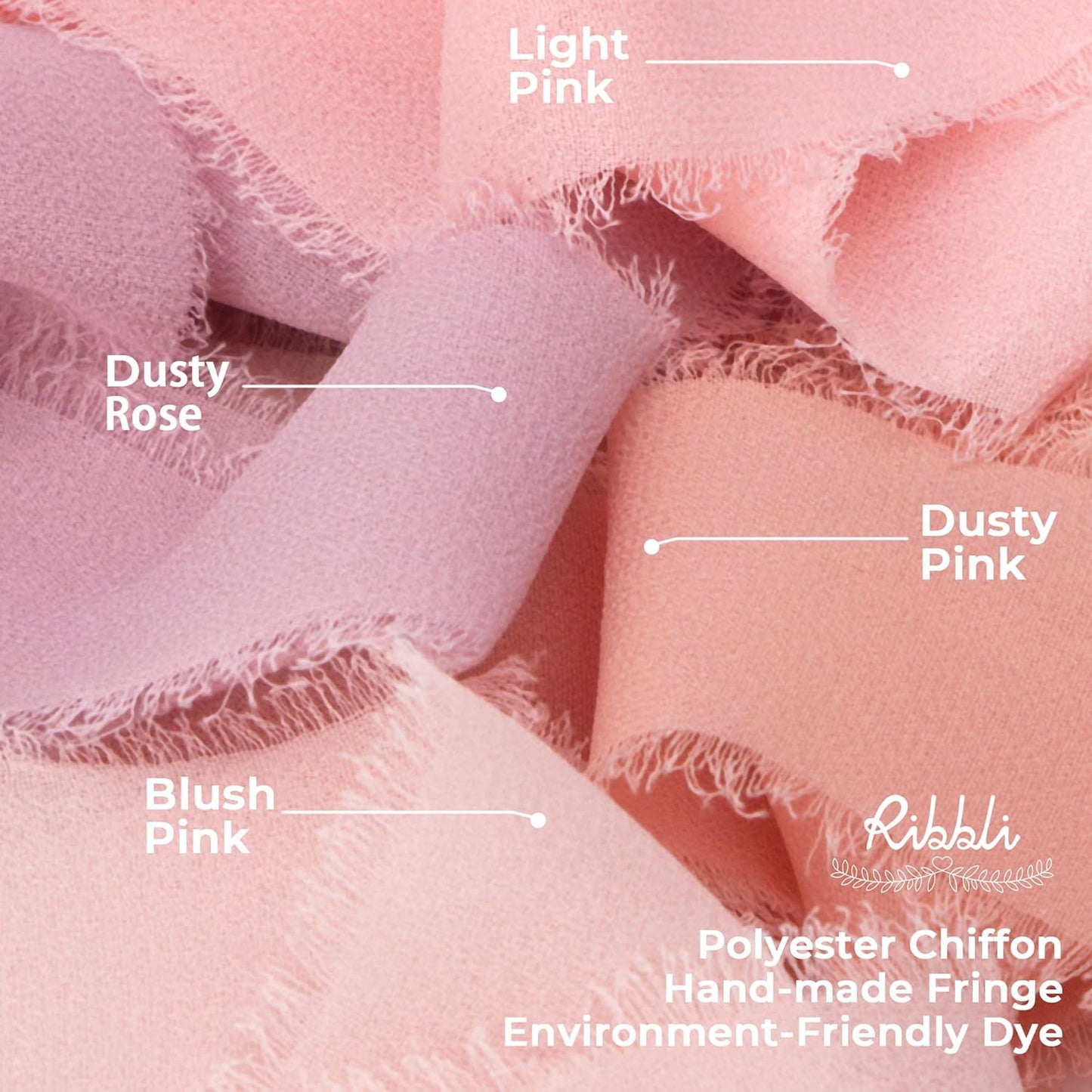 Ribbli Dusty Rose Chiffon Ribbon 1-1/2 inch x 20 Yard Handmade Fringe Chiffon Silk Ribbon,Mauve Ribbon for Wedding Invitations, Bridal Bouquets Wrapping, Flower Arrangement Decoration