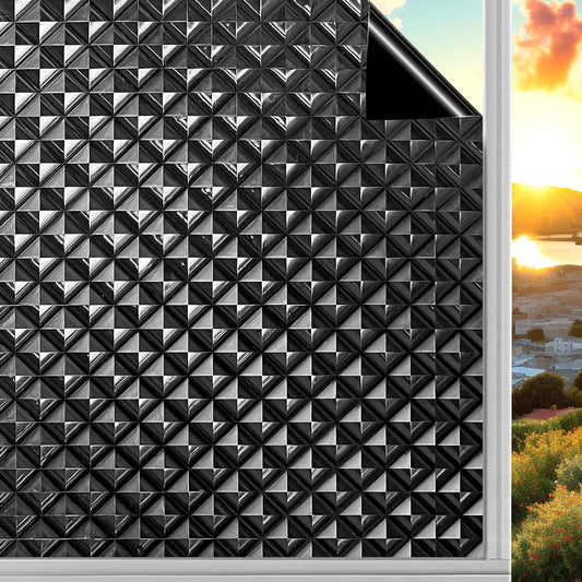 Qualsen Blackout Window Film, 𝟑𝐃𝐕𝐢𝐬𝐮𝐚𝐥𝐀𝐩𝐩𝐞𝐚𝐥 100% Light Sun Blocking Privacy Film for Glass Windows, Removable No Glue Black Out Window Tint for Home Day Sleep Garage 47.2×78.7inch