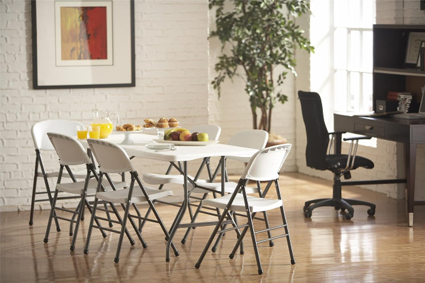 Cosco 6ft Fold-in-Half Blow Molded Folding Table, Indoor/Outdoor, Comfort Handle, Lightweight Plastic Construction - White