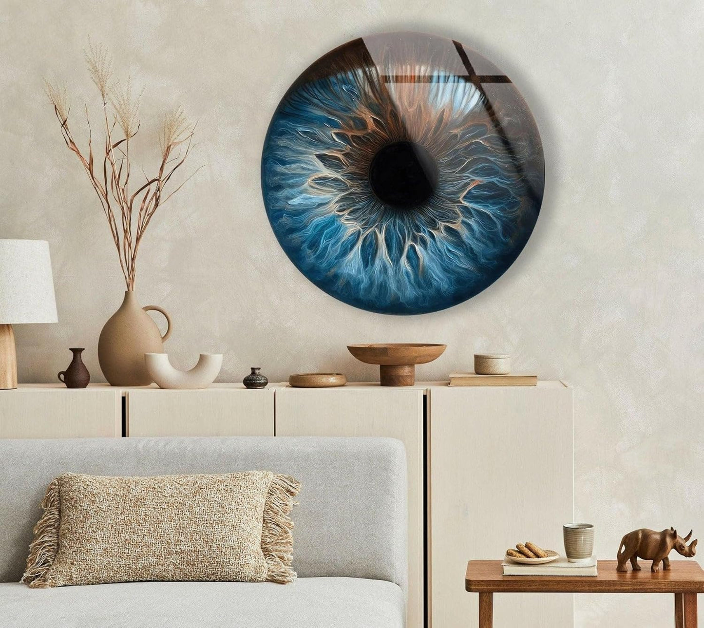 My Photostation.com 31.5''(80cm) Diameter Eye Round Blue Glass Wall Art Tempered Glass Printing Wall Decor Large Wall Art Wall Hangings