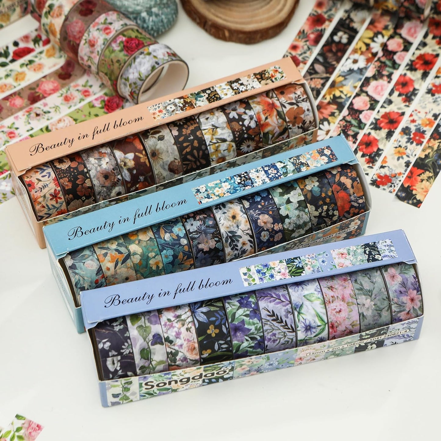 10 Rolls Blooming Flowers Washi Tape Set Floral Arts Adhesive Tapes Colorful Garden Decorative Masking Tape Sets for Craft, Kids, Scrapbook, DIY, Gift Wrapping (5-Browns)