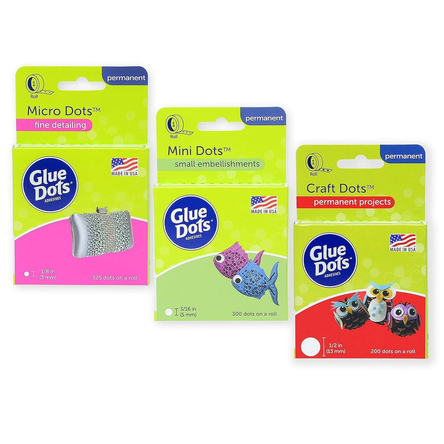 Glue Dots, Crafter's Pack, Double-Sided, Mini Dots, Craft Dots, Micro Dots, Permanent, 825 Dots, DIY Craft Glue Tape, Sticky Adhesive Glue Points, Liquid Hot Glue Alternative, Clear, 3 Pack
