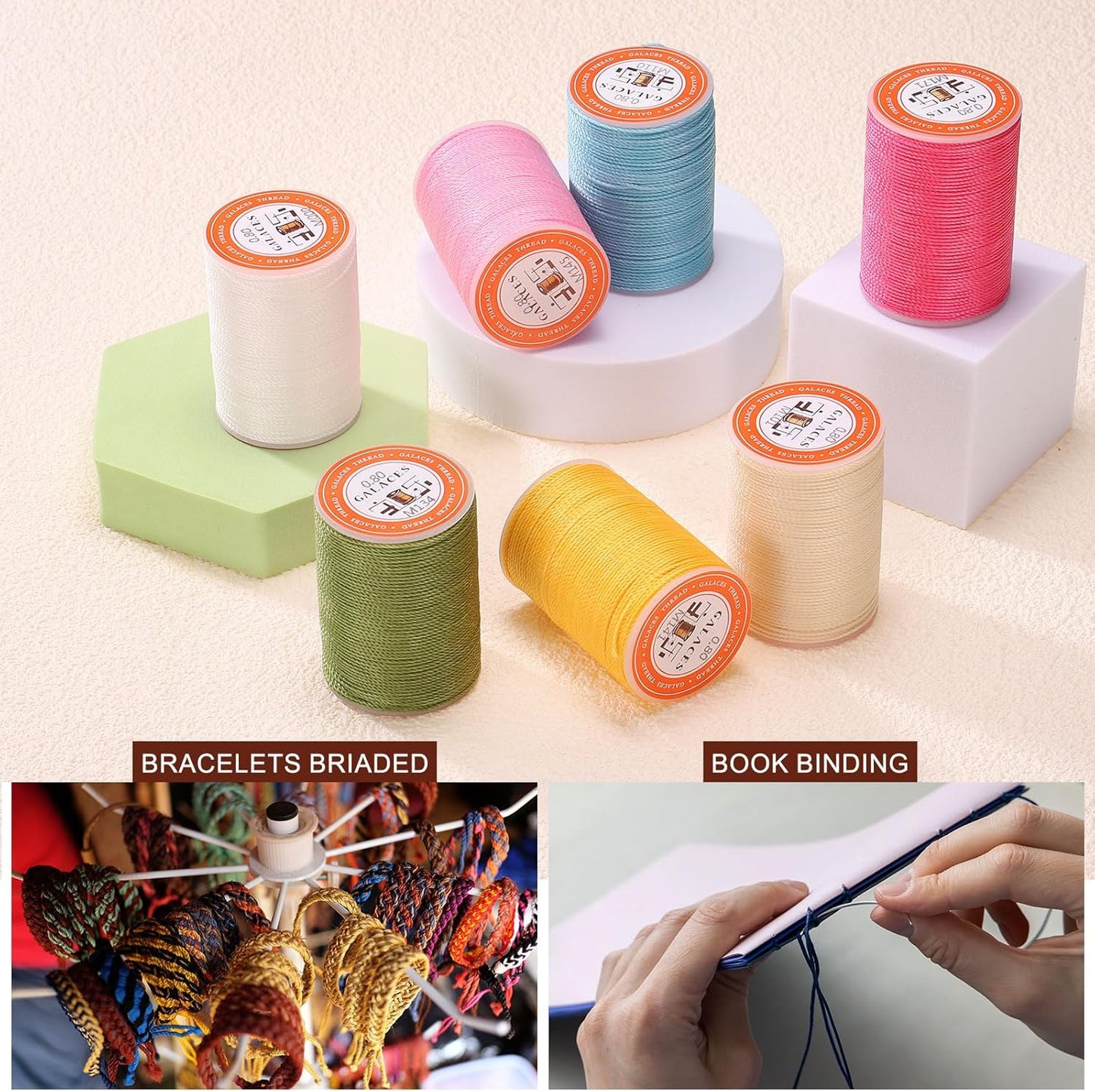 uxcell Round Leather Sewing Waxed Thread, 55m / 60 Yards Polyester Wax String, 0.80mm Wax Stitching Cord for Leather Crafts, Bookbinding, Bracelets Braided, Purple, 2pcs
