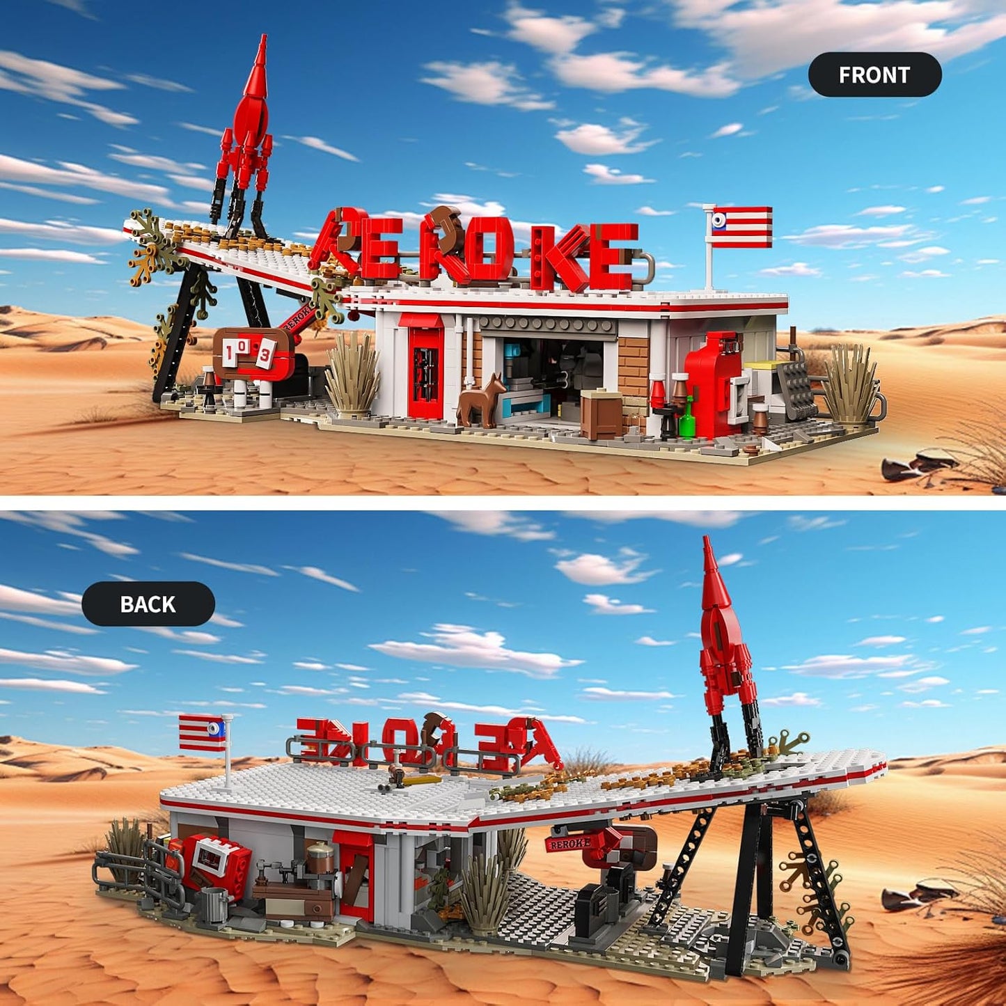 Rocket Gas Station Building Blocks Set, MOC Rocket Architecture Toy Model Kit for Collectors, Compatible with Lego for Adults, Gift Idea for Kids & Teens Boys 8-14 (1526 PCS)
