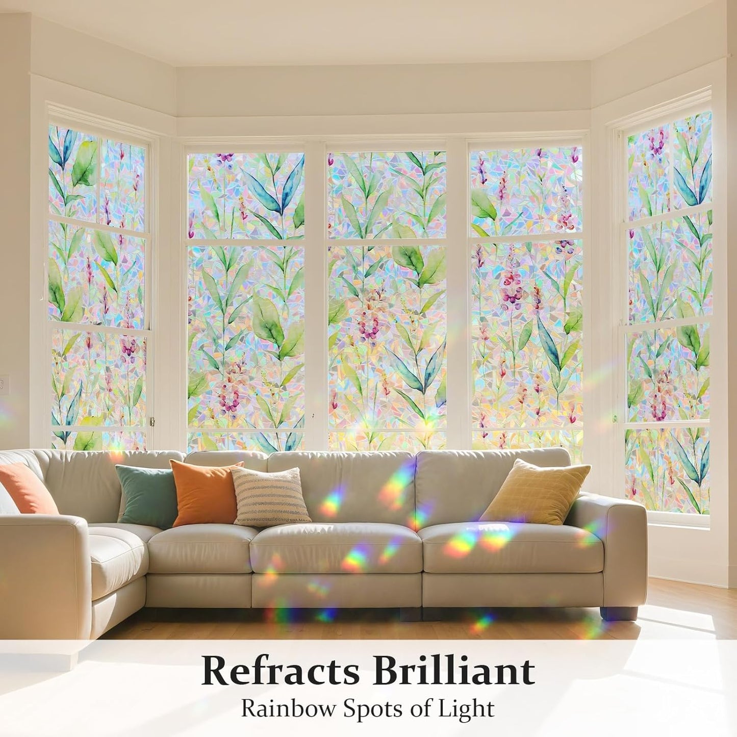 Donox Decorative Window Privacy Film, 3D Floral Stained Glass Window Film Static Cling Rainbow Privacy Sticker for Glass Door Heat Control Anti UV, No Adhesive (Gladiolus,17.5 x 78.7 inches)