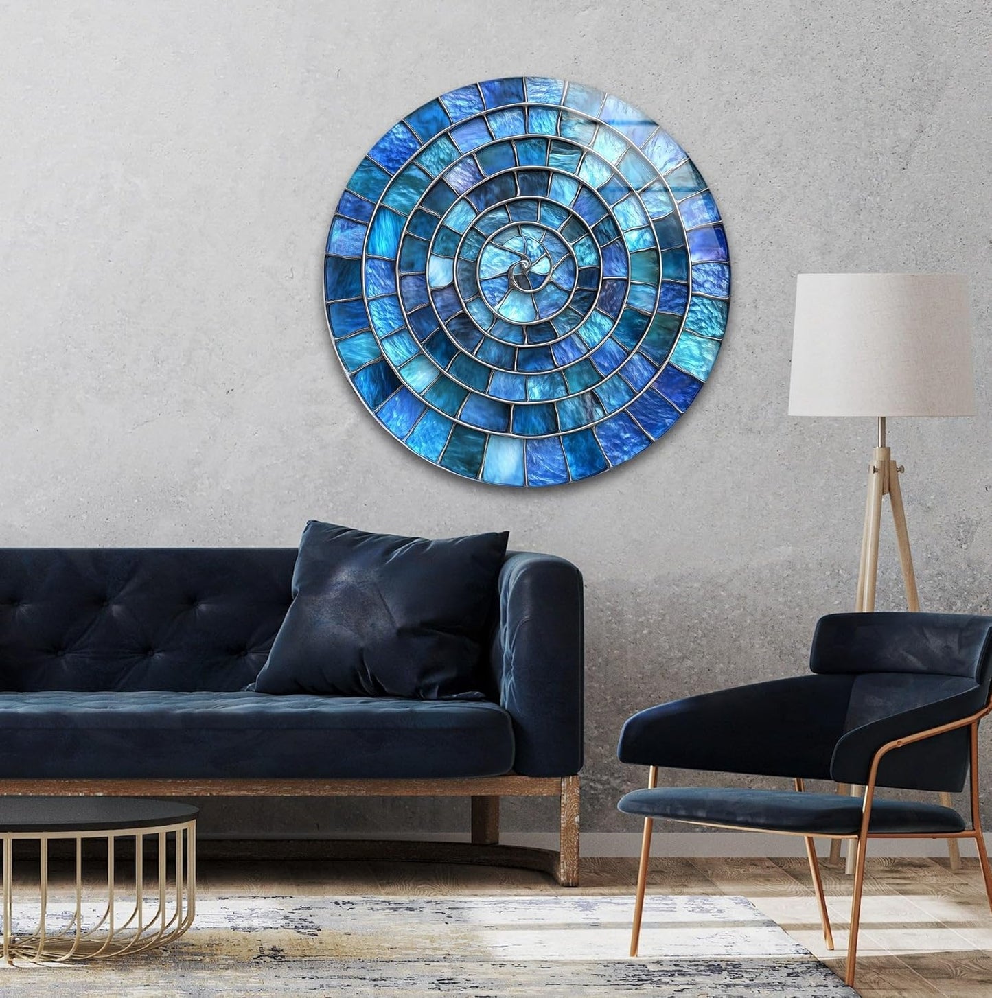 My Photostation.com 31.5''(80cm) Diameter Blue Aqua Spiral Harmony Round Glass Wall Art Tempered Glass Printing Wall Decor Large Wall Art Wall Hangings
