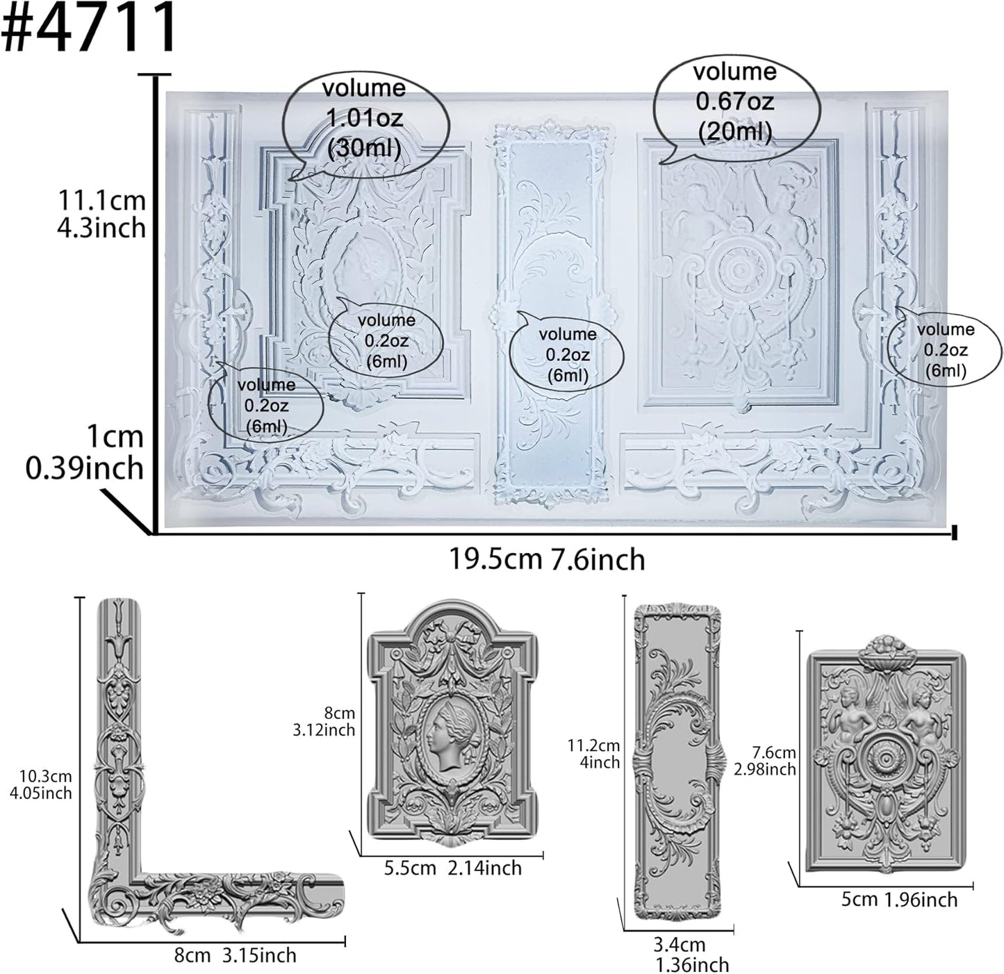 Art Mold for Polyclay Air Dry Clay Plaster, Frame and Plaque