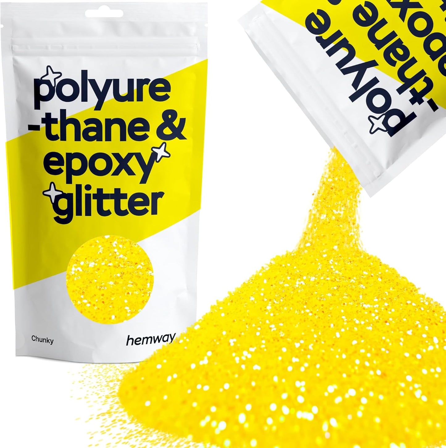 Hemway Polyurethane & Epoxy Resin Glitter 100g / 3.5oz Metallic Crystal Flake Additive for Flooring Jewelry Tumblers Glass Pigment - Chunky (1/40" 0.025" 0.6mm) - Fluorescent Yellow