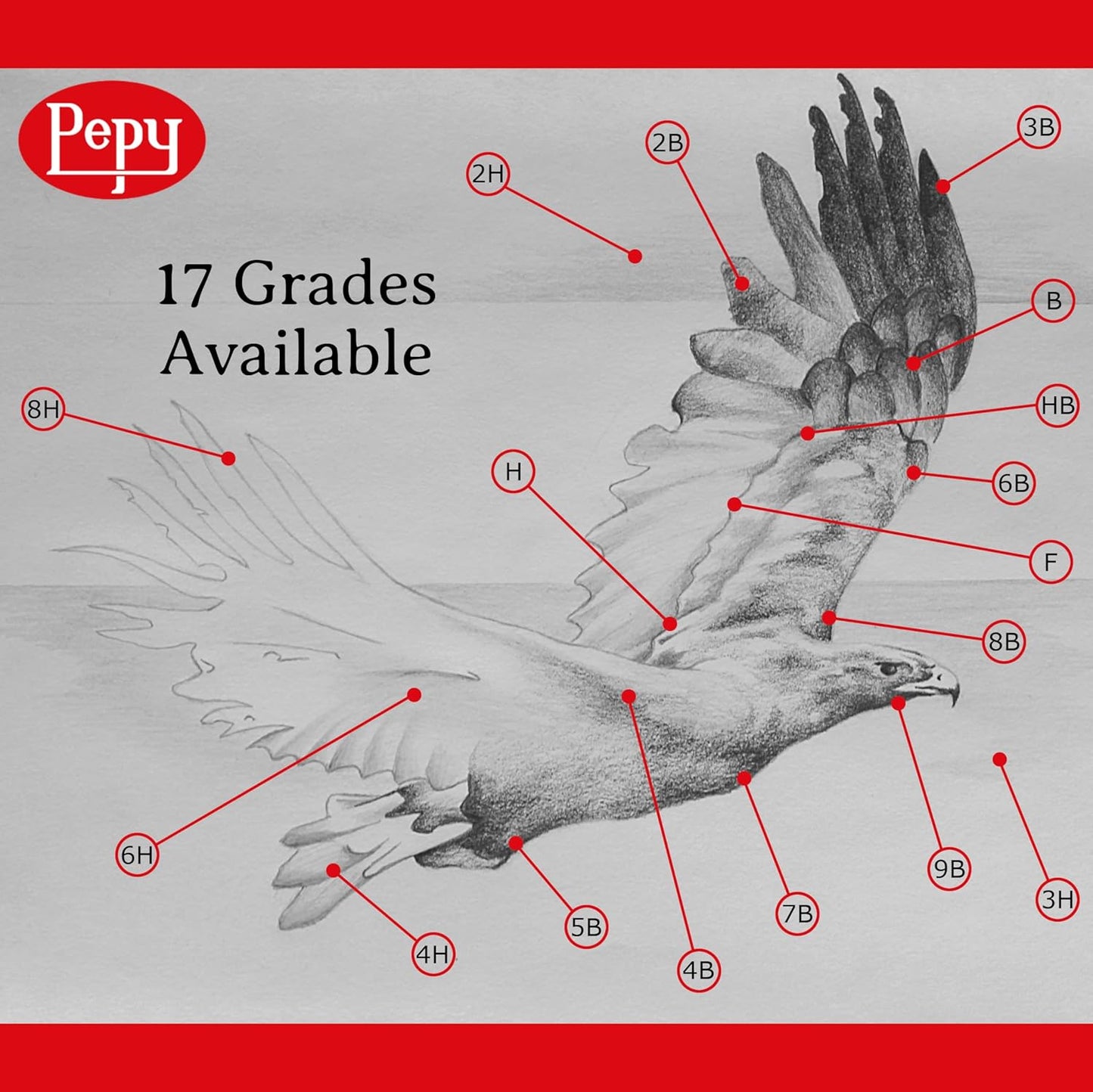 Pepy Graphite Professional Drawing Pencils - Set of 12 7B Pre-Sharpened Black Lead Pencils; Perfect for Drawing, Sketching and Shading, Graphic and Fine Art