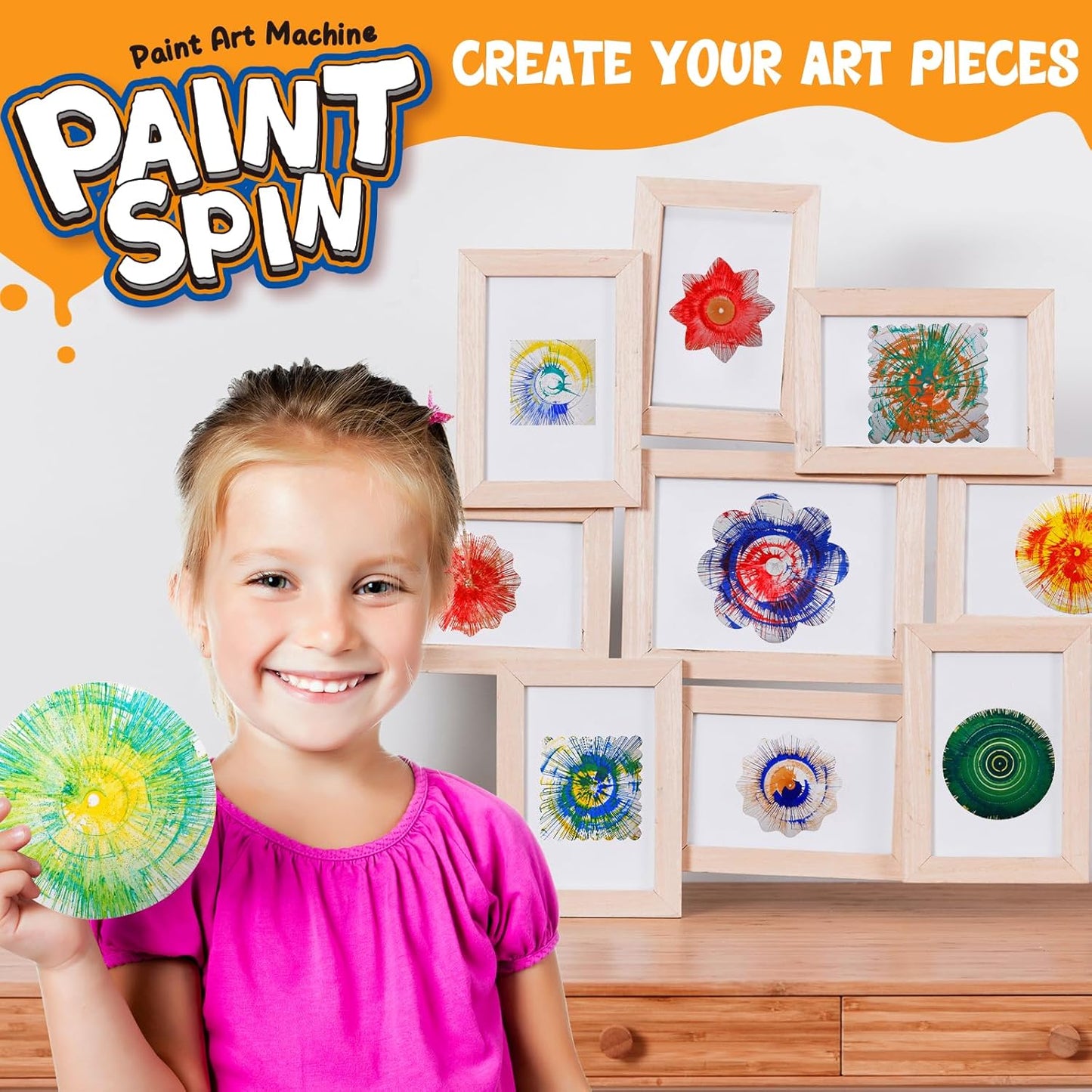 Hewaurorion Paint Spin Art Machine Kit for Kids, Arts & Crafts Painting Spinner Toys Kits Sets for Boys & Girls Ages 6 7 8 9 Year Old Yellow