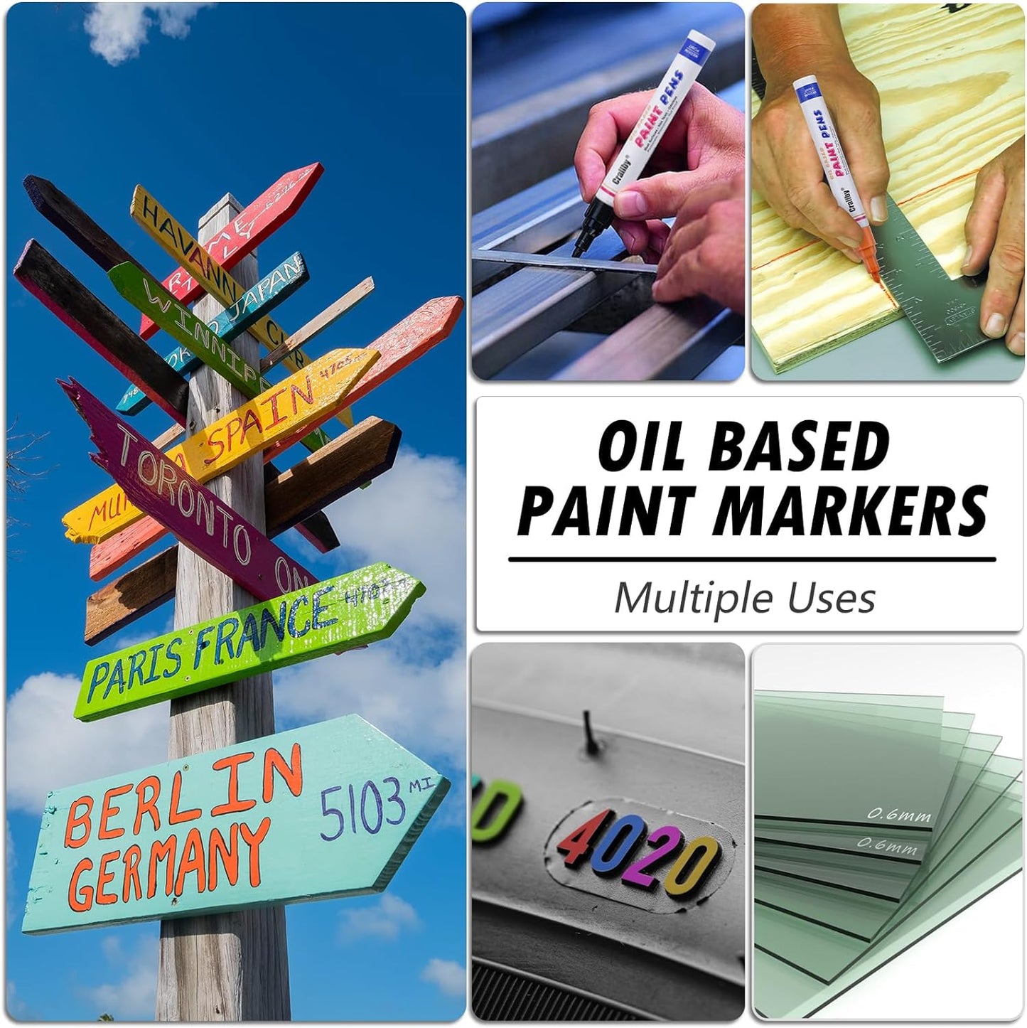 Silver Paint Markers, 12 Pack Oil-Based Waterproof Quick Dry Permanent Paint Pen Set for Rocks Painting, Wood, Fabric, Plastic, Canvas, Glass, Mugs, Metal, Tire, Stone, DIY Craft