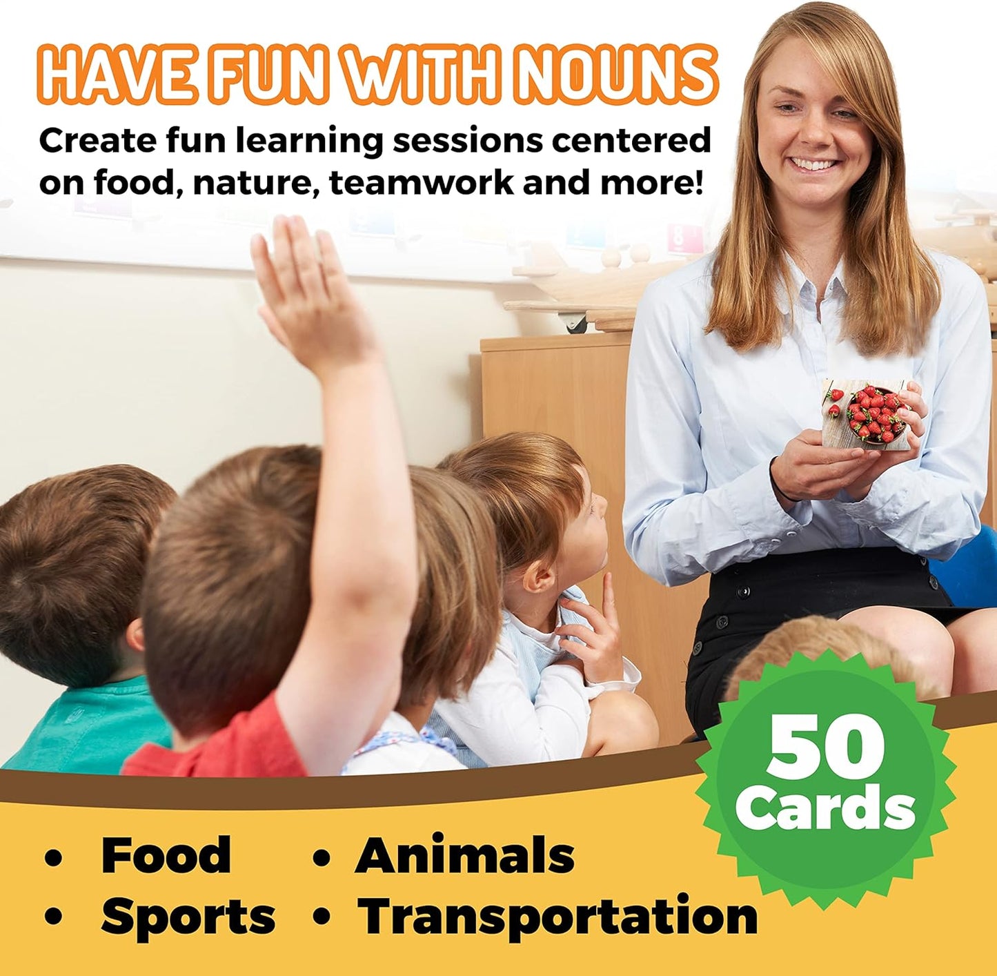 50 Noun Flash Cards, Fun Vocabulary Builder Educational Learning Photo Cards for Kids, Homeschool, Adults, Seniors, Speech Therapy, ESL, Autism, Dementia, Aphasia, SLP, ABA, and Occupational Therapy
