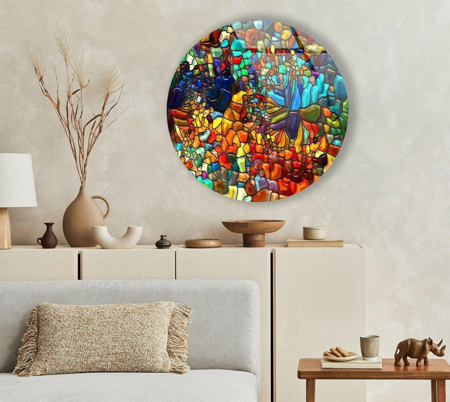 My Photostation.com 27.5''(70cm) Diameter Red Mosaic Round Glass Wall Art Tempered Glass Printing Wall Decor Large Wall Art Wall Hangings