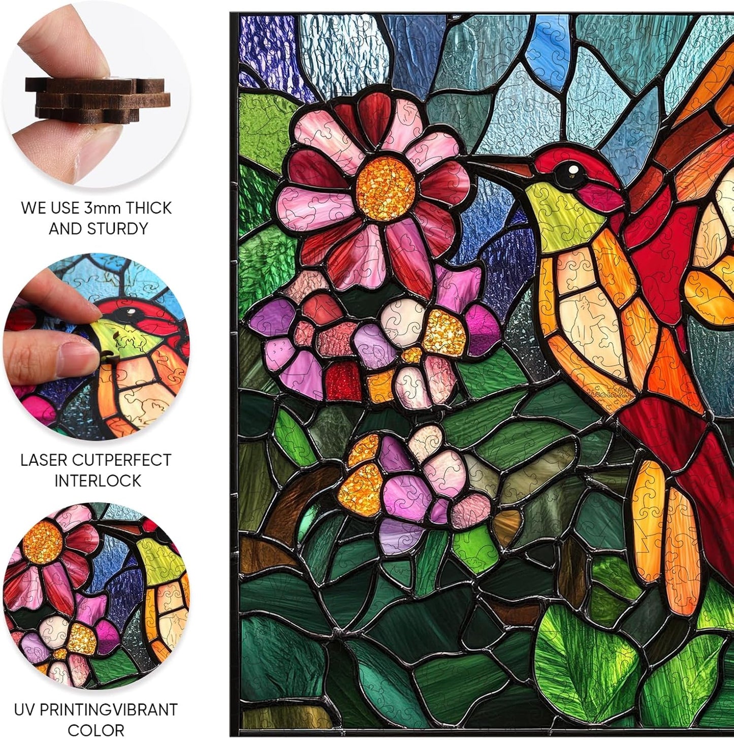 Wooden Jigsaw Puzzles -Bird Wooden Puzzles for Adults, 500 Pcs King Size 15.9'' x 15.9'', Luxurious Shaped Wood Puzzle, Beautiful Package, Best Gift for Adults and Kids, Family Game