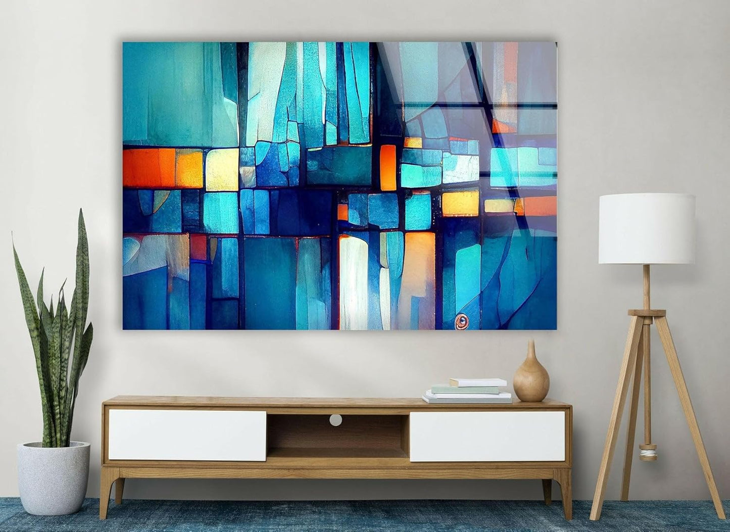 My Photostation.com 28Wx18H'' Blue Vibrant Stained Glass Wall ArtTempered Glass Printing Wall Decor Large Wall Art Wall Hangings