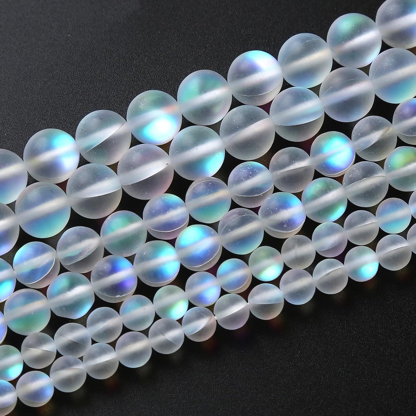 32pcs 10mm Natural White Mystic Aura Quartz Beads Frosted Matte Moonstone Round Loose Beads For Jewelry Making DIY Bracelet Necklace 15"