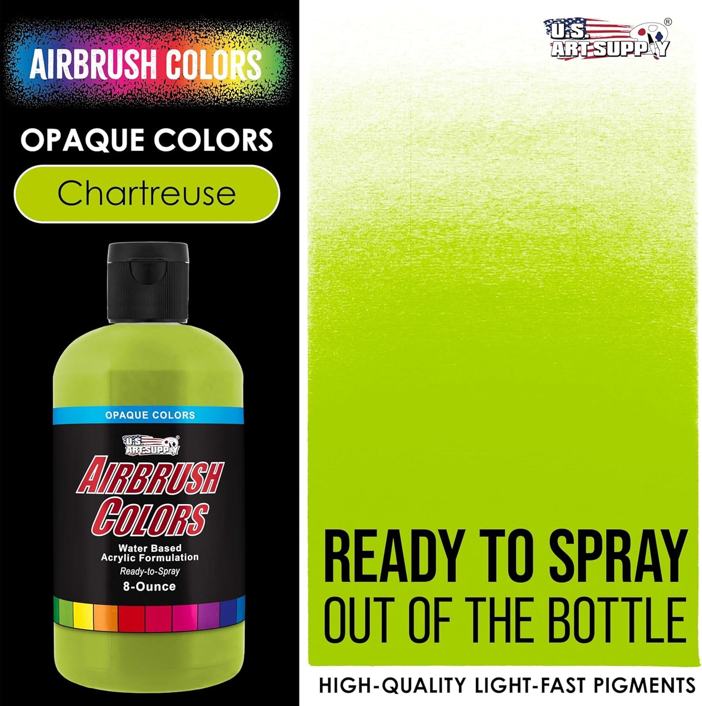 U.S. Art Supply Opaque Chartruesse Acrylic Special Effects Airbrush Paint - 8oz Ready to Spray Air Brush Paint for Nails, Models, Fabric - Water-Based Air Brush Painting