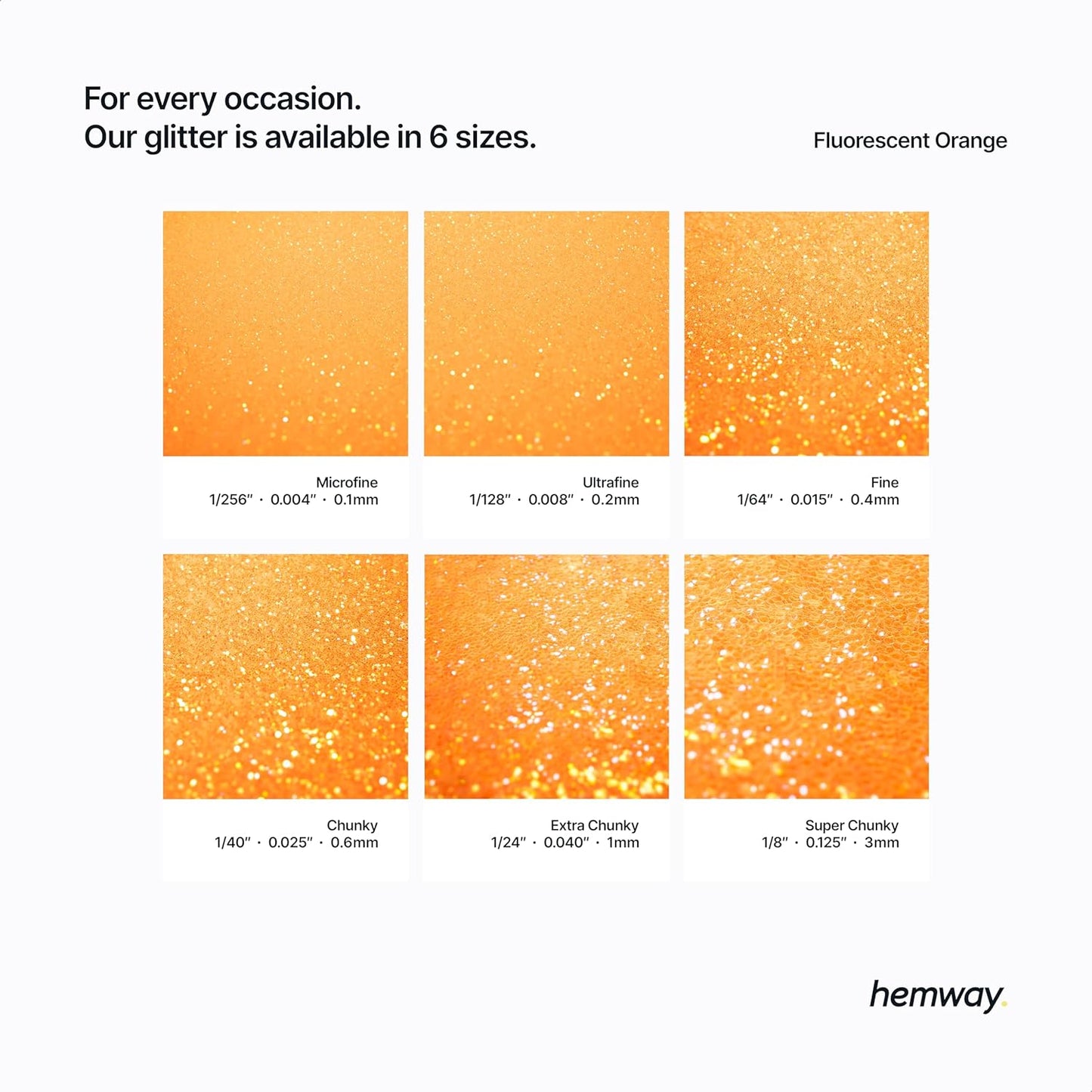 Hemway Polyurethane & Epoxy Resin Glitter 100g / 3.5oz Metallic Crystal Flake Additive for Flooring Jewelry Tumblers Glass Pigment - Fine (1/64" 0.015" 0.4mm) - Fluorescent Orange